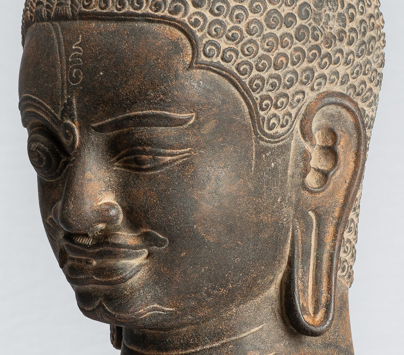 Shiva Statue-Antique Khmer Style Black Stone Yaksha & Yakshaswaroop Shiva Head-47cm/19 "