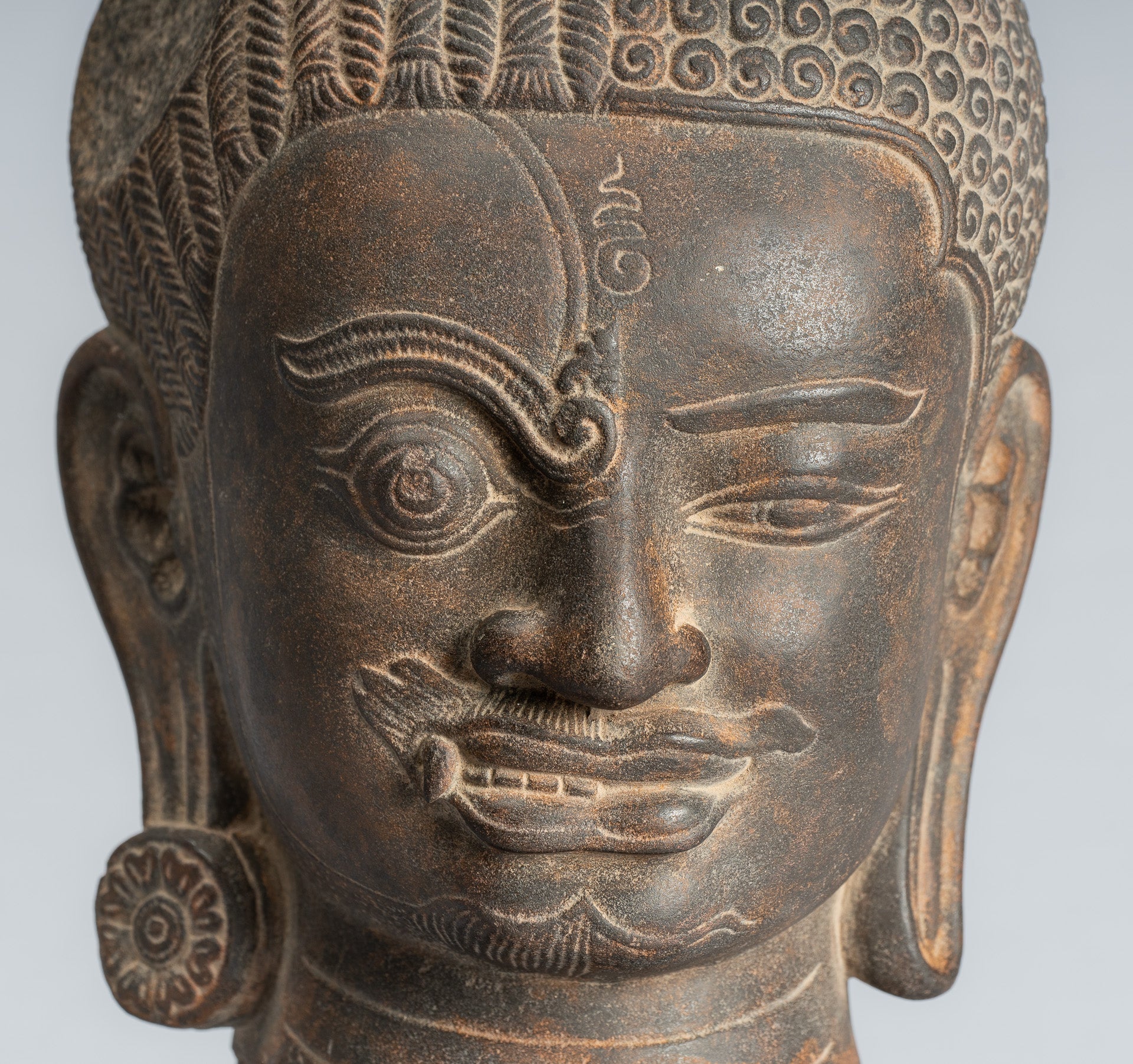 Shiva Statue-Antique Khmer Style Black Stone Yaksha & Yakshaswaroop Shiva Head-47cm/19 "