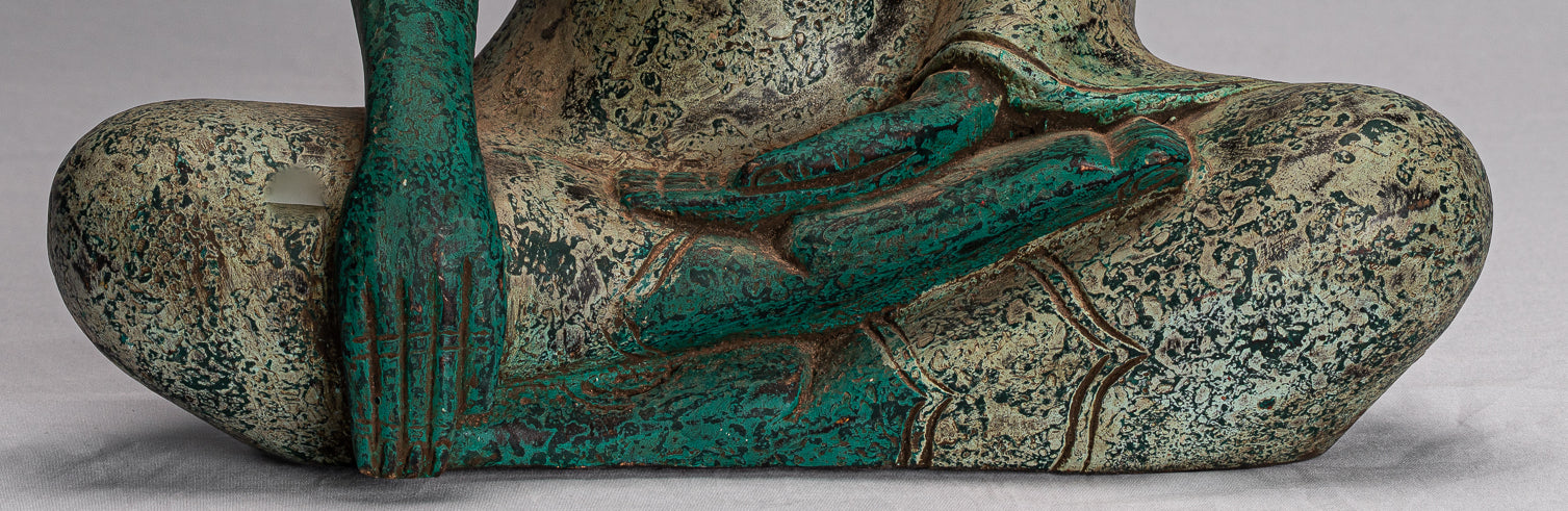 Statua di Buddha - Statua di Buddha illuminato in legno antico in stile Khmer del sud-est asiatico - 43 cm/17"