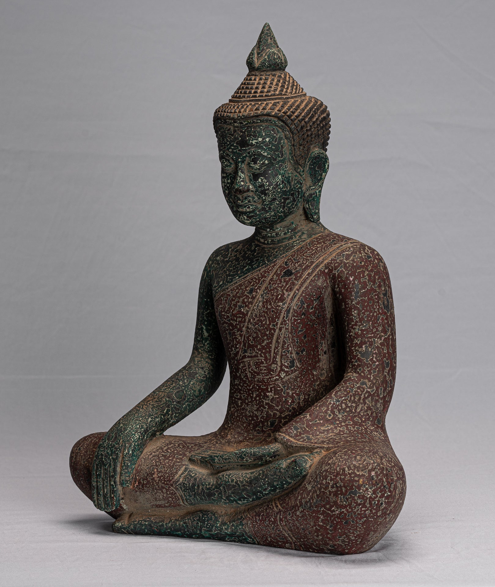 Statue di Buddha - Antique Khmer Style SE Asia STATUE BUDDHA ALLIMENTAZIONE LEGNO - 45 cm/18 "