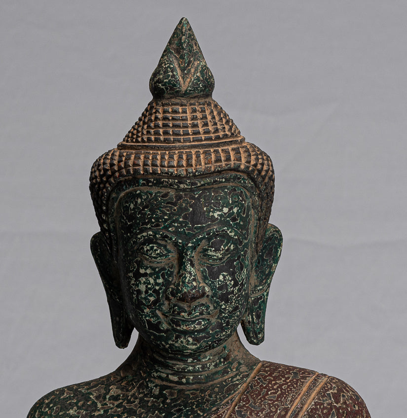 Statue di Buddha - Antique Khmer Style SE Asia STATUE BUDDHA ALLIMENTAZIONE LEGNO - 45 cm/18 "