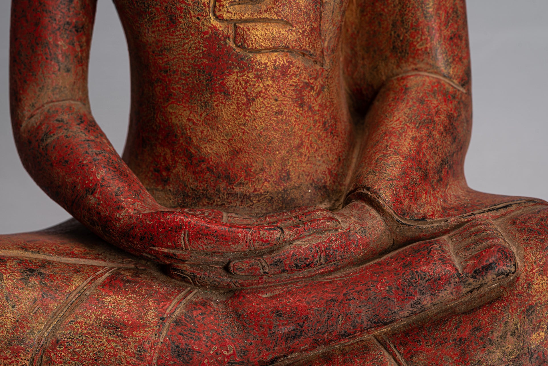 Bouddha Statue-Antique Khmer Style SE Asia Seated Wood Meditation Bouddha Statue-51cm/20 "