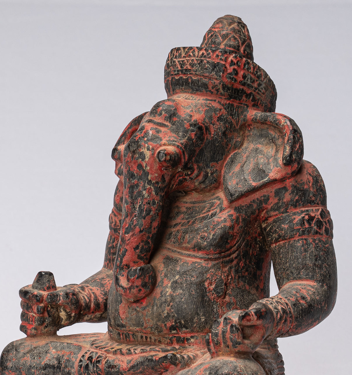 Statue Ganesha -Khmer Style Wood Sehot Ganesh Statue - 29 cm/12 "