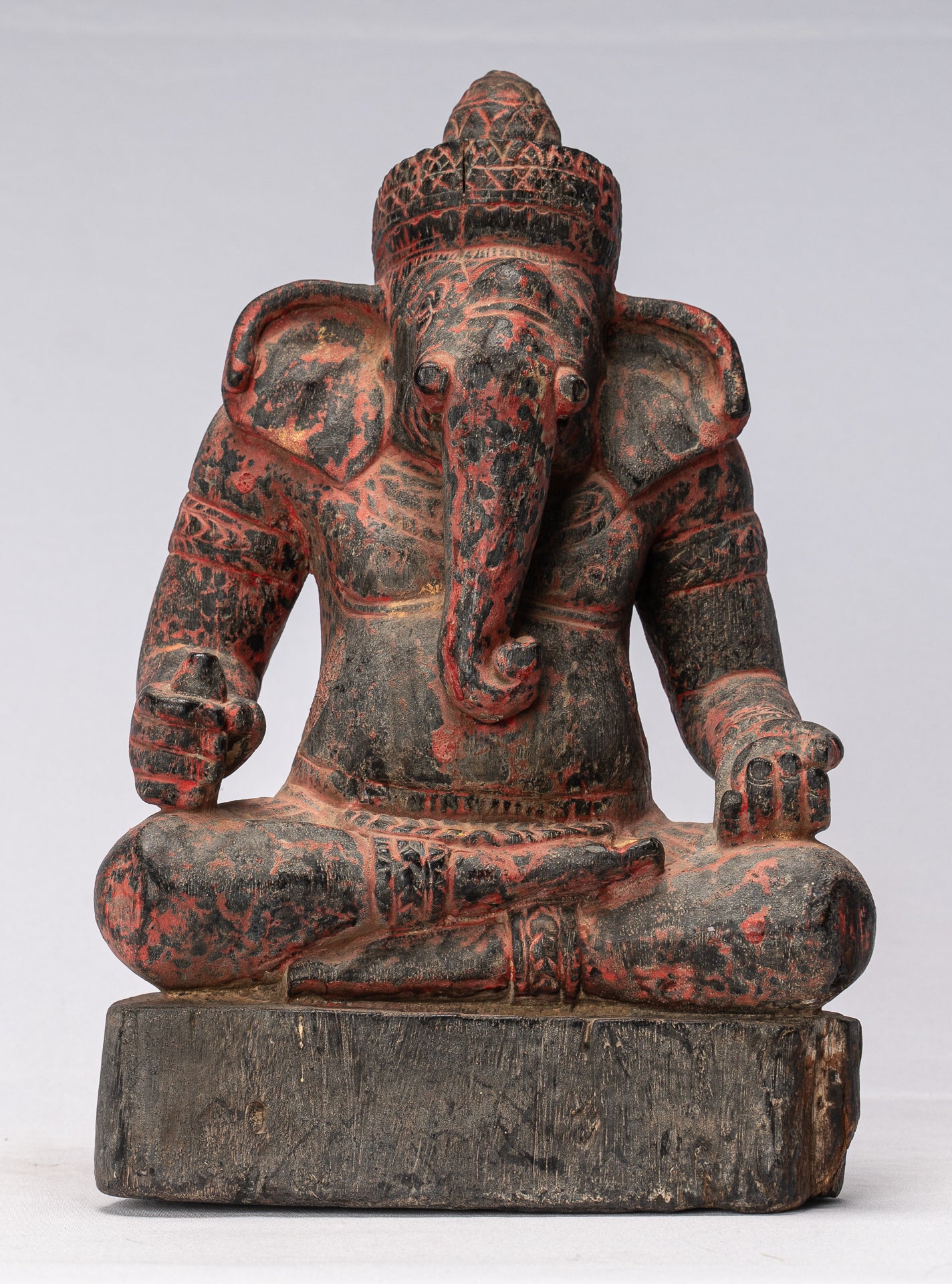 Statue Ganesha -Khmer Style Wood Sehot Ganesh Statue - 29 cm/12 "