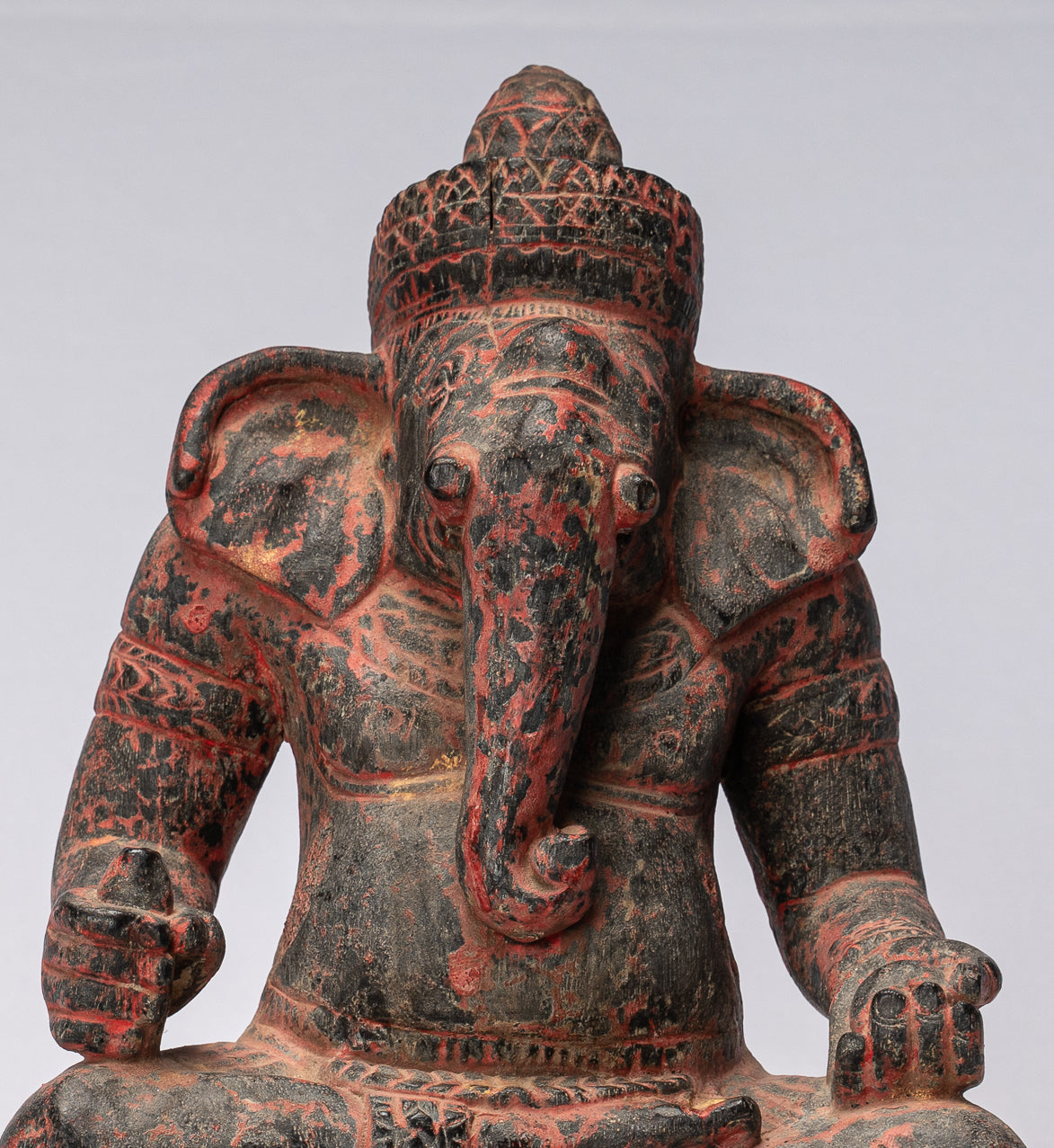 Statue Ganesha -Khmer Style Wood Sehot Ganesh Statue - 29 cm/12 "