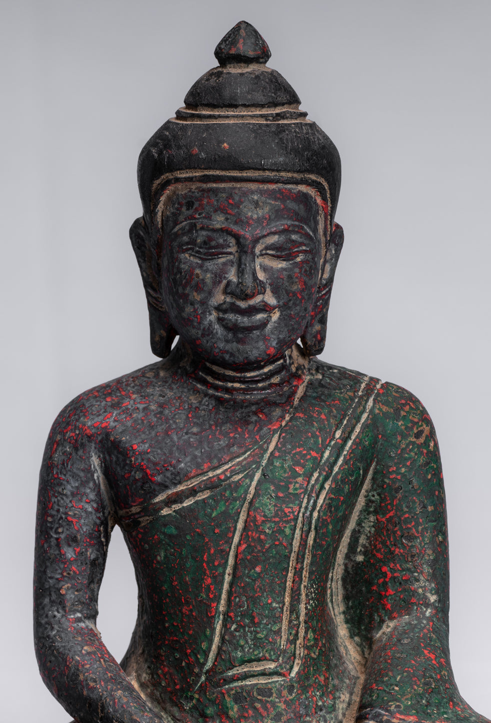 Buddha Sculpture - Antique Khmer in stile Khmer Legno Buddha Statua Dhyana Meditazione Mudra - 20 cm/8 "