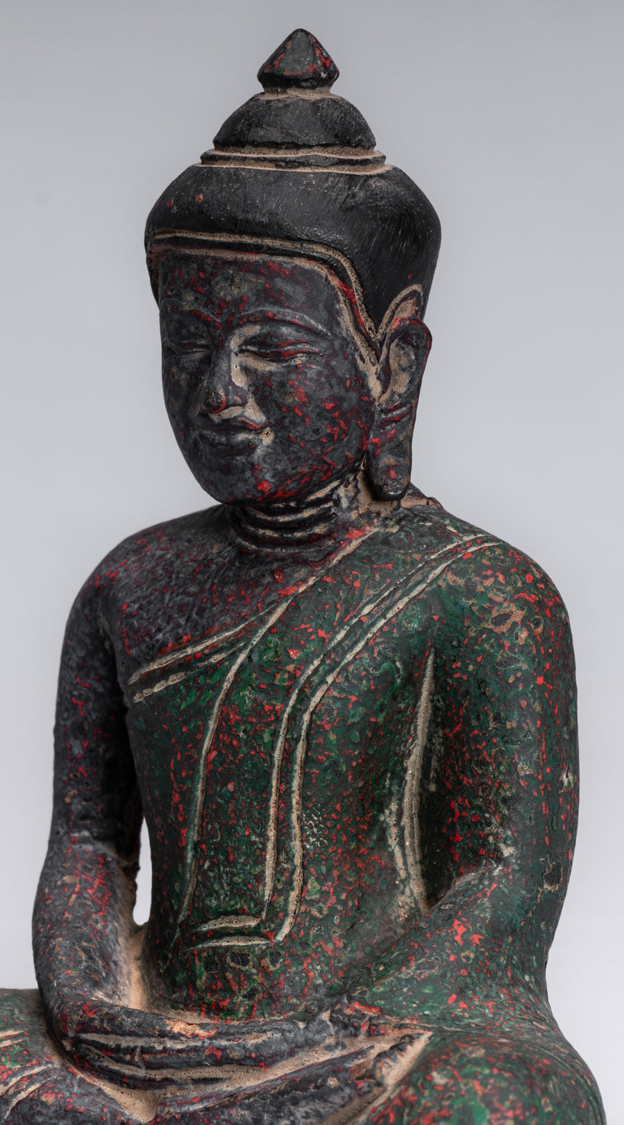 Buddha Sculpture - Antique Khmer in stile Khmer Legno Buddha Statua Dhyana Meditazione Mudra - 20 cm/8 "