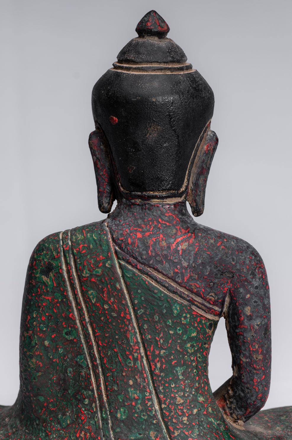 Buddha Sculpture - Antique Khmer in stile Khmer Legno Buddha Statua Dhyana Meditazione Mudra - 20 cm/8 "