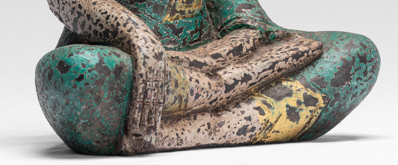 Statue de Bouddha – Antique style khmer Asie du Sud-Est assis en bois Statue de Bouddha des Lumières – 25 cm/25,4 cm