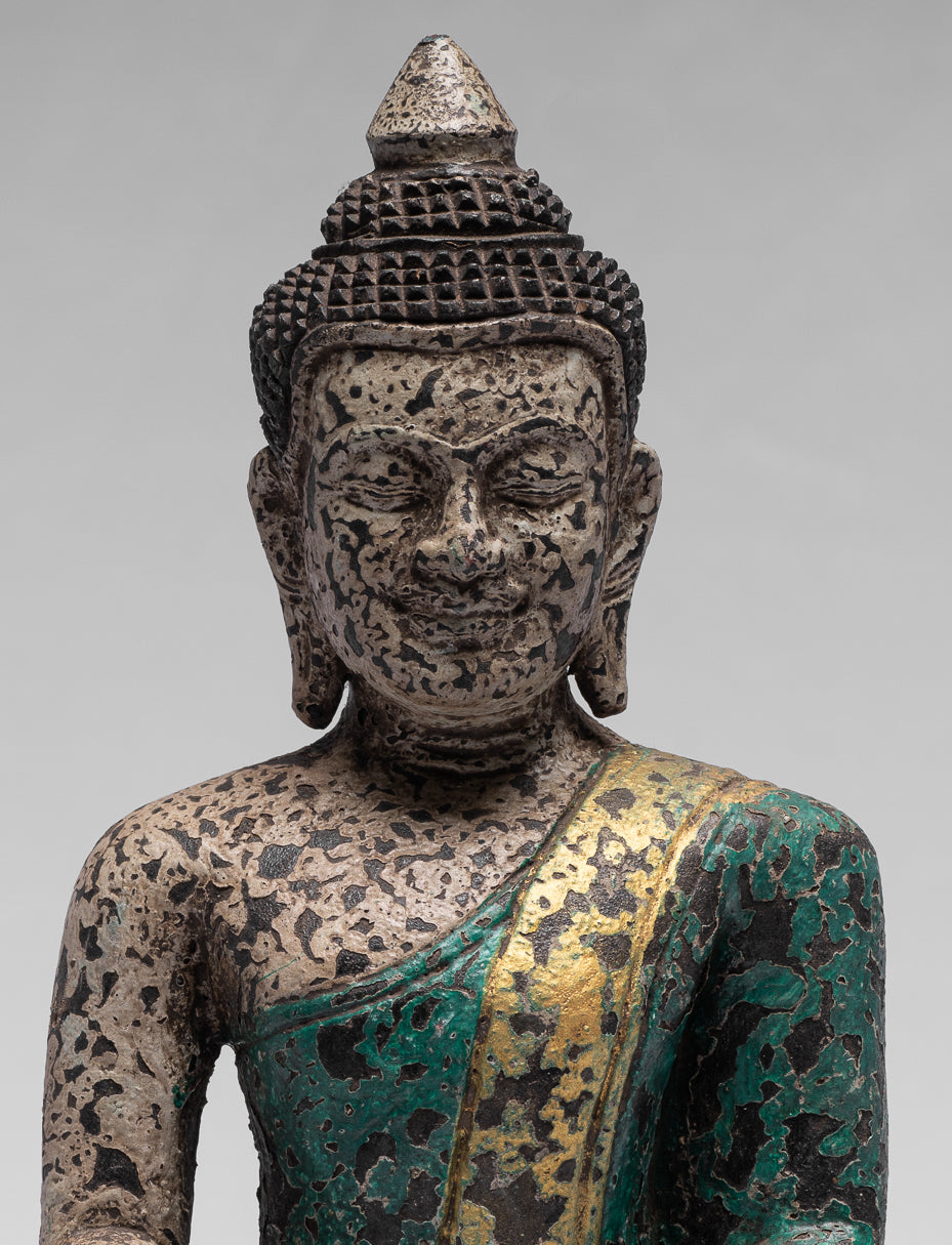 Statue de Bouddha – Antique style khmer Asie du Sud-Est assis en bois Statue de Bouddha des Lumières – 25 cm/25,4 cm