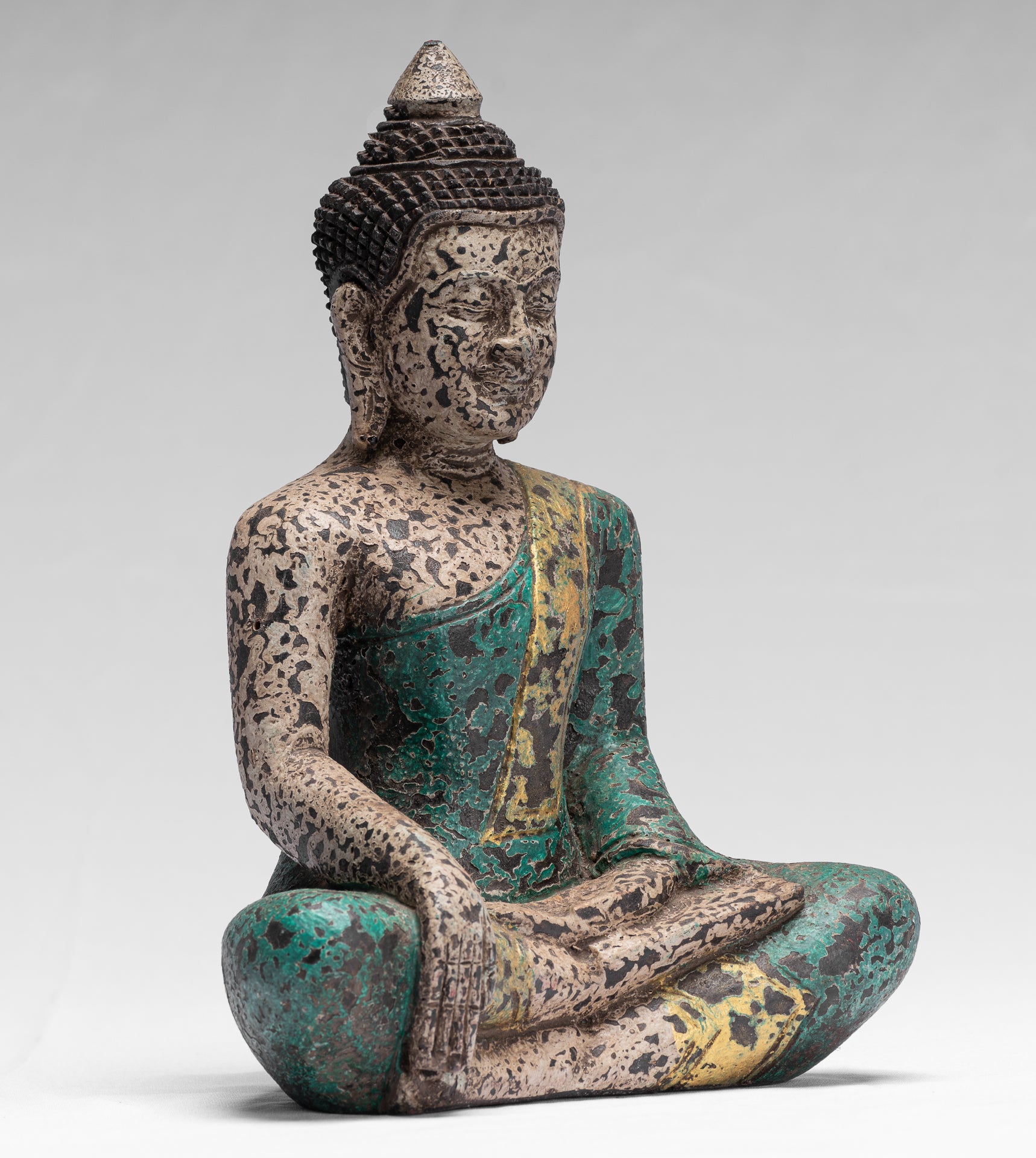 Statue de Bouddha – Antique style khmer Asie du Sud-Est assis en bois Statue de Bouddha des Lumières – 25 cm/25,4 cm