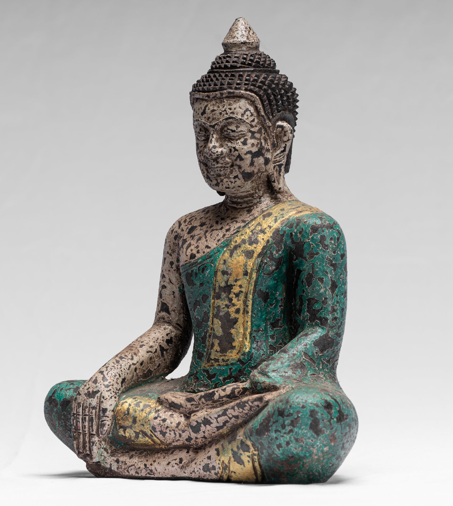 Statue de Bouddha – Antique style khmer Asie du Sud-Est assis en bois Statue de Bouddha des Lumières – 25 cm/25,4 cm