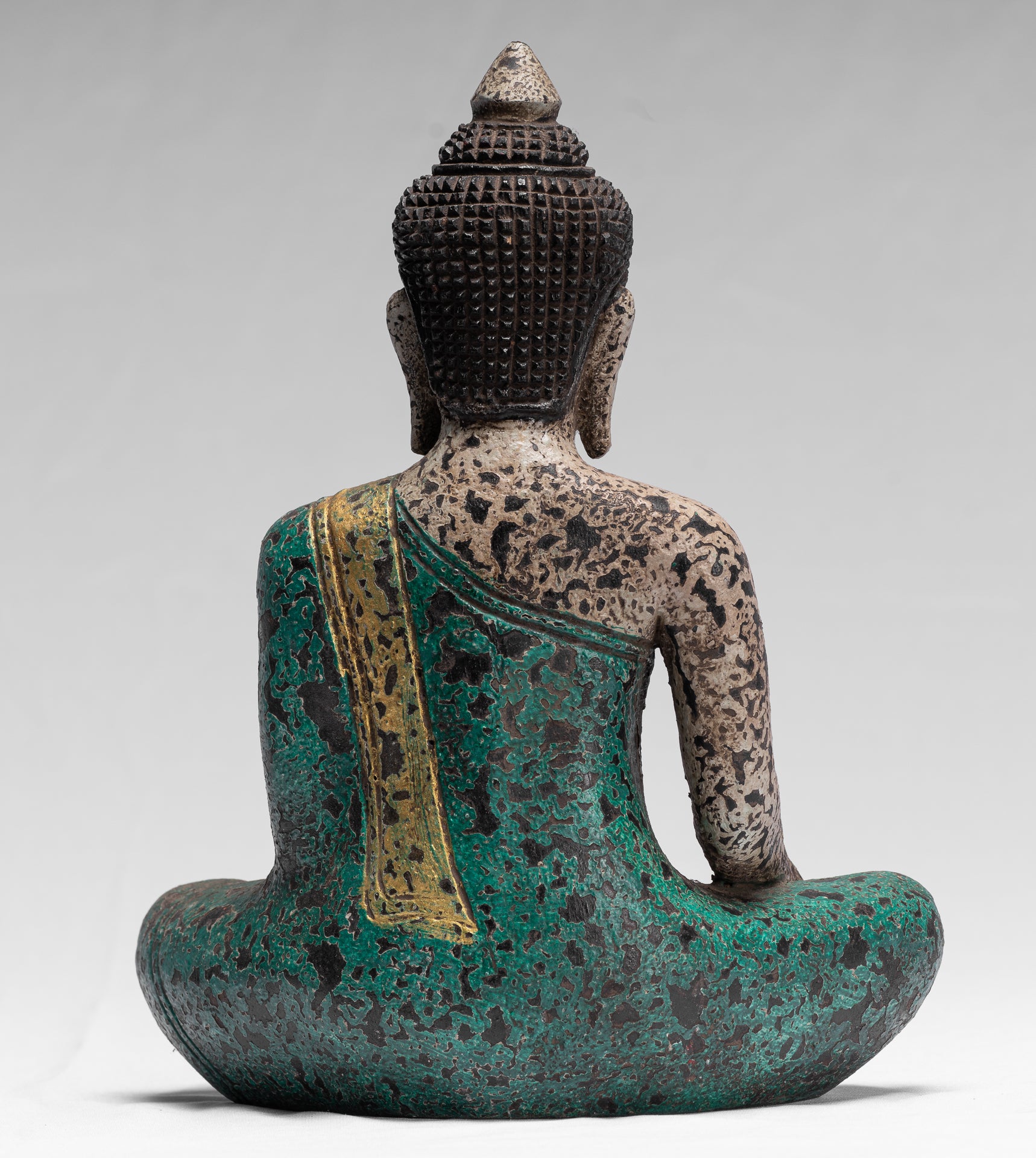 Statue de Bouddha – Antique style khmer Asie du Sud-Est assis en bois Statue de Bouddha des Lumières – 25 cm/25,4 cm