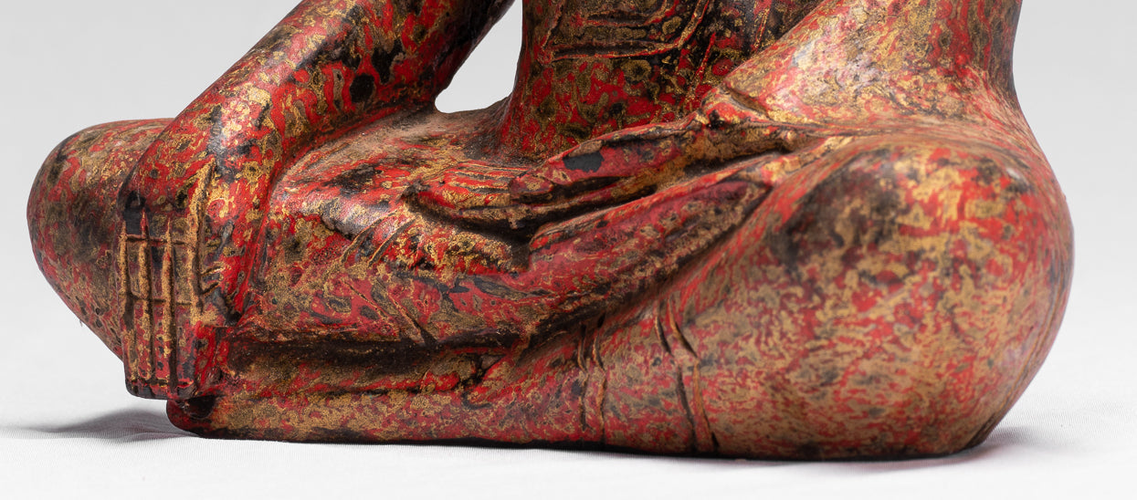 Statue de Bouddha – Antique style khmer Asie du Sud-Est assis en bois Statue de Bouddha des Lumières – 25 cm/25,4 cm