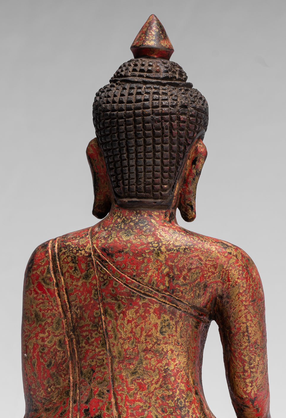 Statue de Bouddha – Antique style khmer Asie du Sud-Est assis en bois Statue de Bouddha des Lumières – 25 cm/25,4 cm