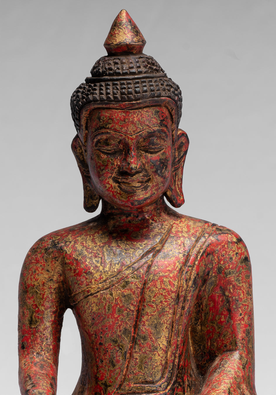 Statue de Bouddha – Antique style khmer Asie du Sud-Est assis en bois Statue de Bouddha des Lumières – 25 cm/25,4 cm