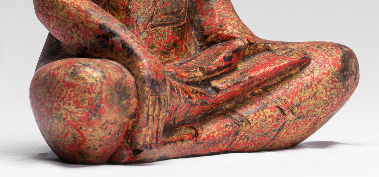 Statue de Bouddha – Antique style khmer Asie du Sud-Est assis en bois Statue de Bouddha des Lumières – 25 cm/25,4 cm