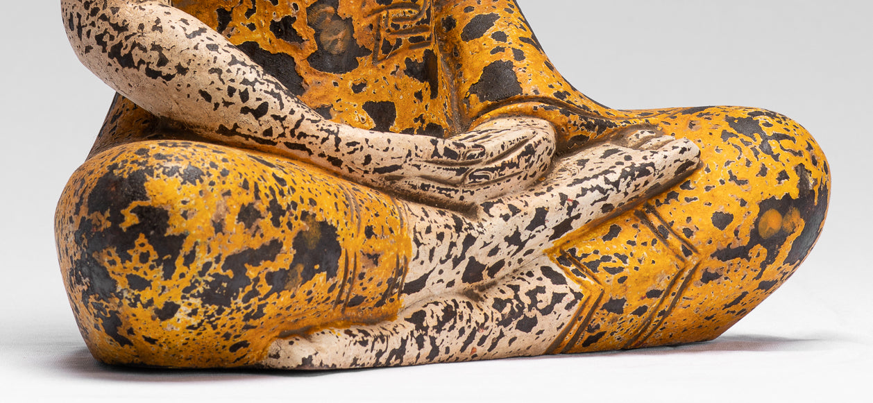 Sculpture de Bouddha – Statue de Bouddha assis en bois de style khmer antique Dhyana Méditation Mudra – 40 cm