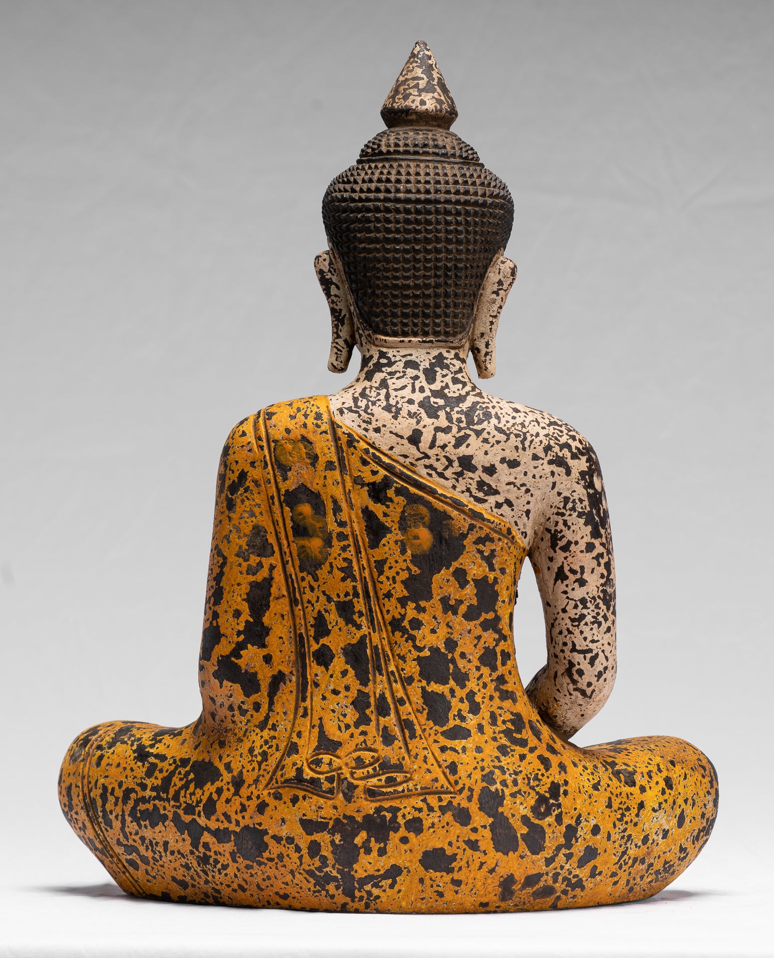 Sculpture de Bouddha – Statue de Bouddha assis en bois de style khmer antique Dhyana Méditation Mudra – 40 cm