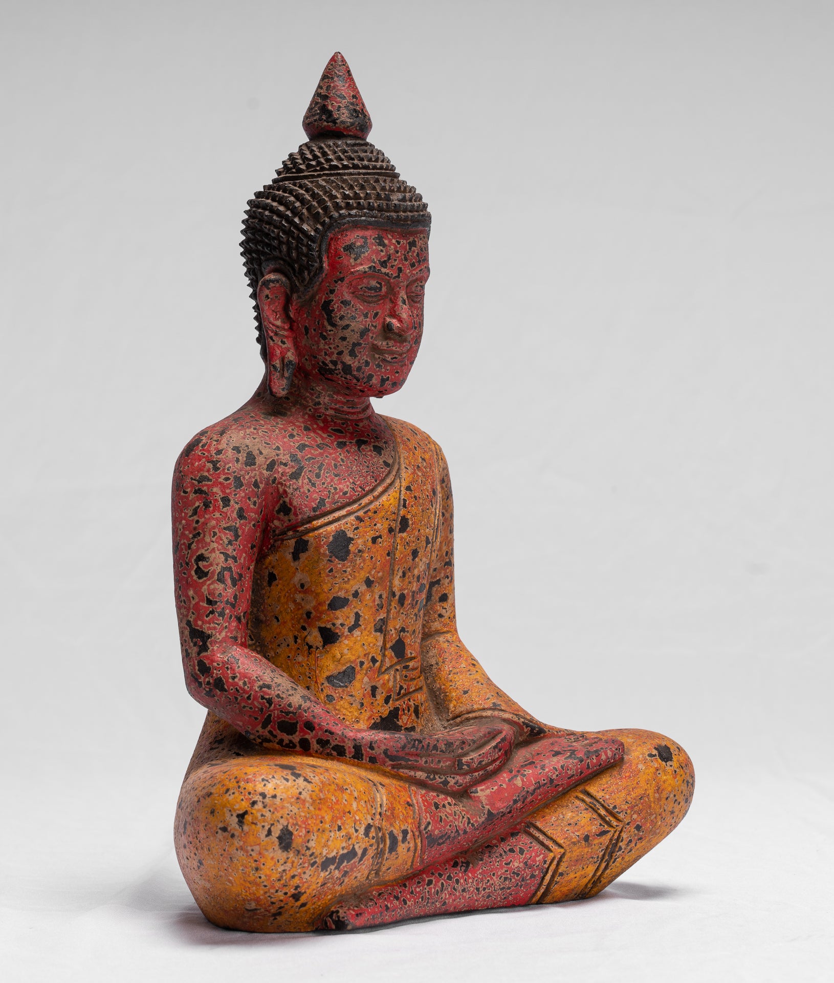 Bouddha - bouddha assis en bois de style khmer antique dhyana méditation mudra - 32cm / 13 "