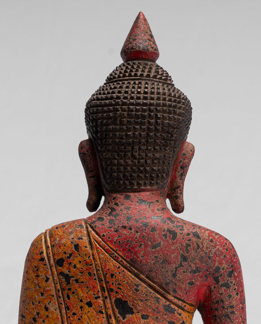 Bouddha - bouddha assis en bois de style khmer antique dhyana méditation mudra - 32cm / 13 "