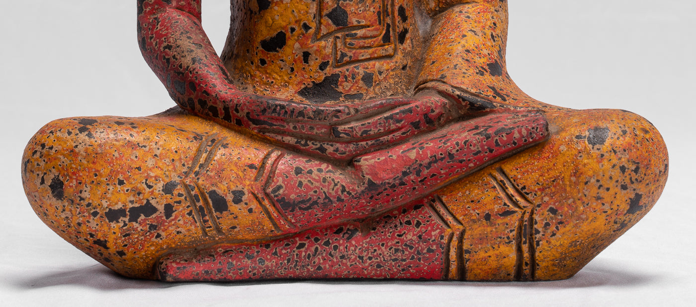 Bouddha - bouddha assis en bois de style khmer antique dhyana méditation mudra - 32cm / 13 "