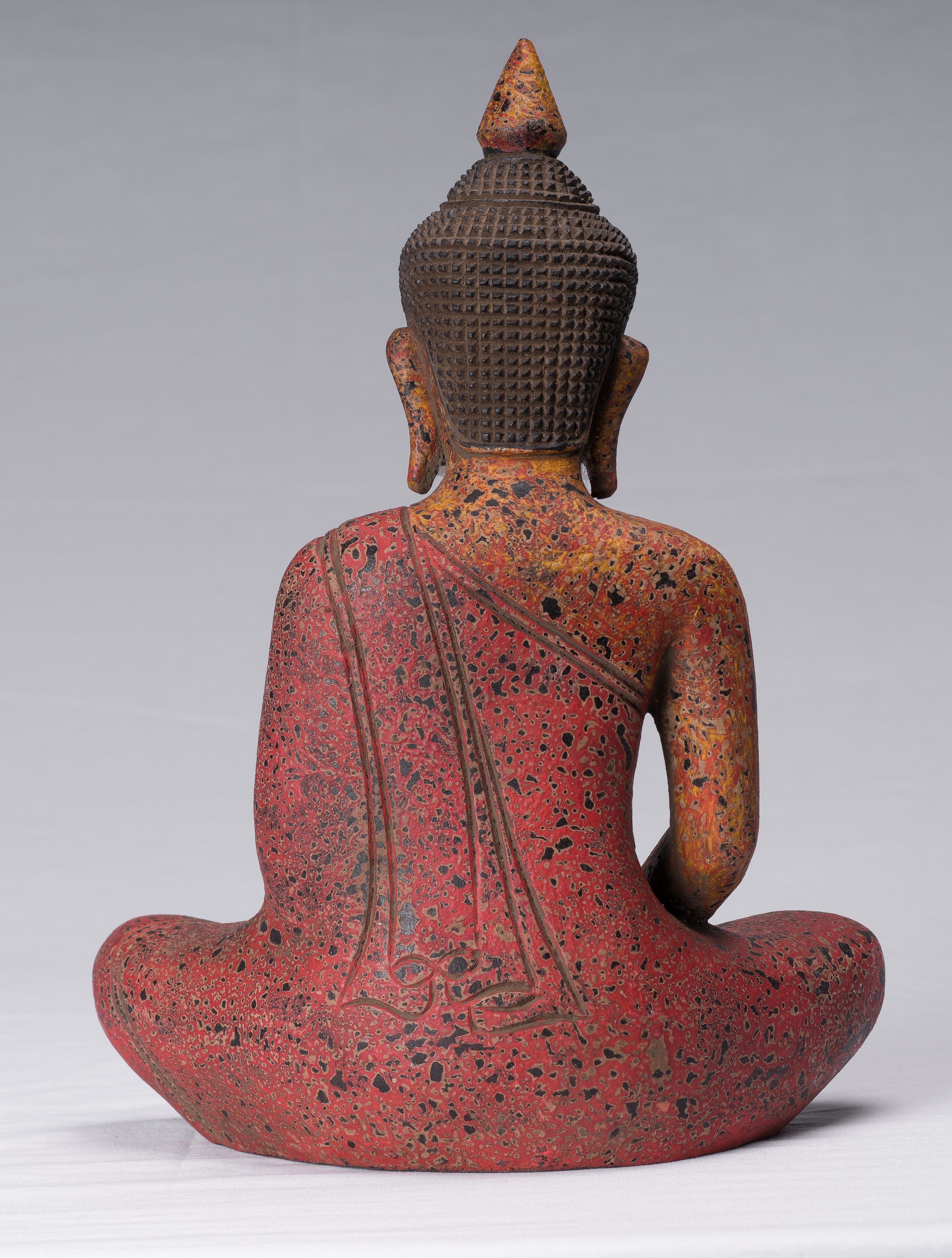 Buddha Sculpture - Antique Khmer in stile Khmer Legno Buddha Statua Dhyana Meditazione Mudra - 34 cm/14 "