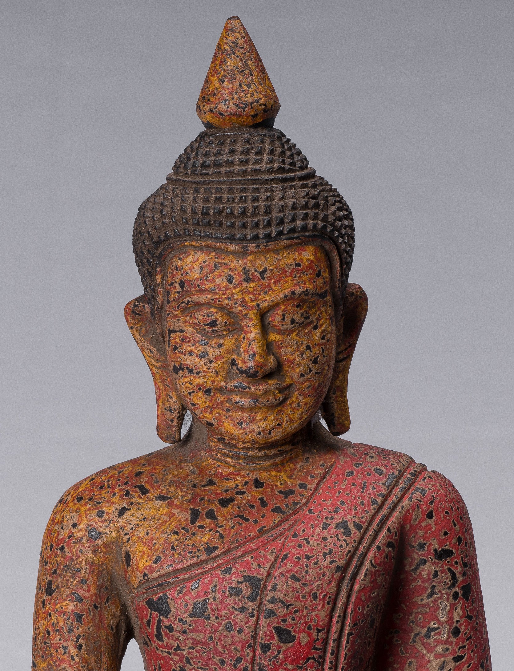 Buddha Sculpture - Antique Khmer in stile Khmer Legno Buddha Statua Dhyana Meditazione Mudra - 34 cm/14 "