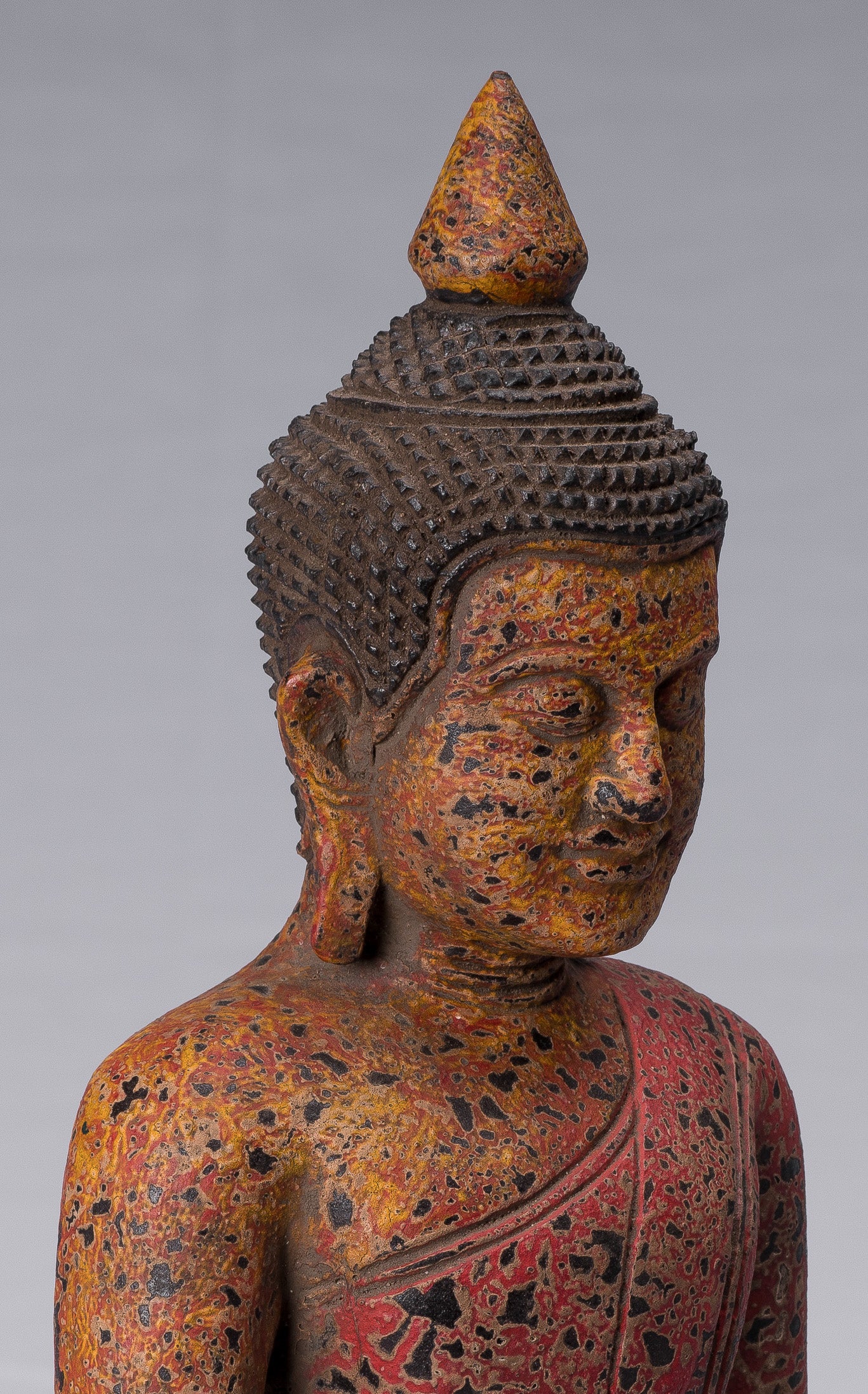 Buddha Sculpture - Antique Khmer in stile Khmer Legno Buddha Statua Dhyana Meditazione Mudra - 34 cm/14 "