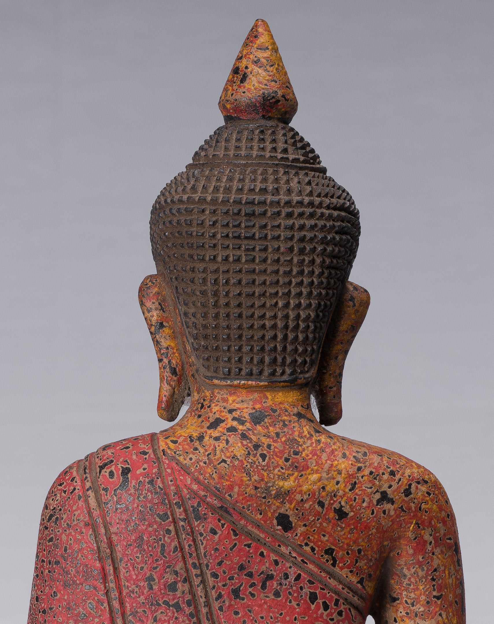 Buddha Sculpture - Antique Khmer in stile Khmer Legno Buddha Statua Dhyana Meditazione Mudra - 34 cm/14 "