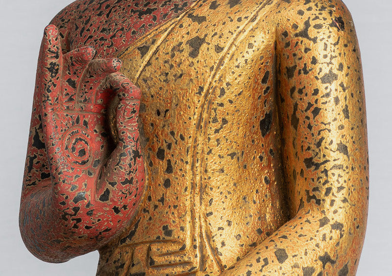 Buddha Statue-Antique Khmer Style Kambodscha Sitzende Holz Buddha Statue Teaching Mudra-53cm/21 "