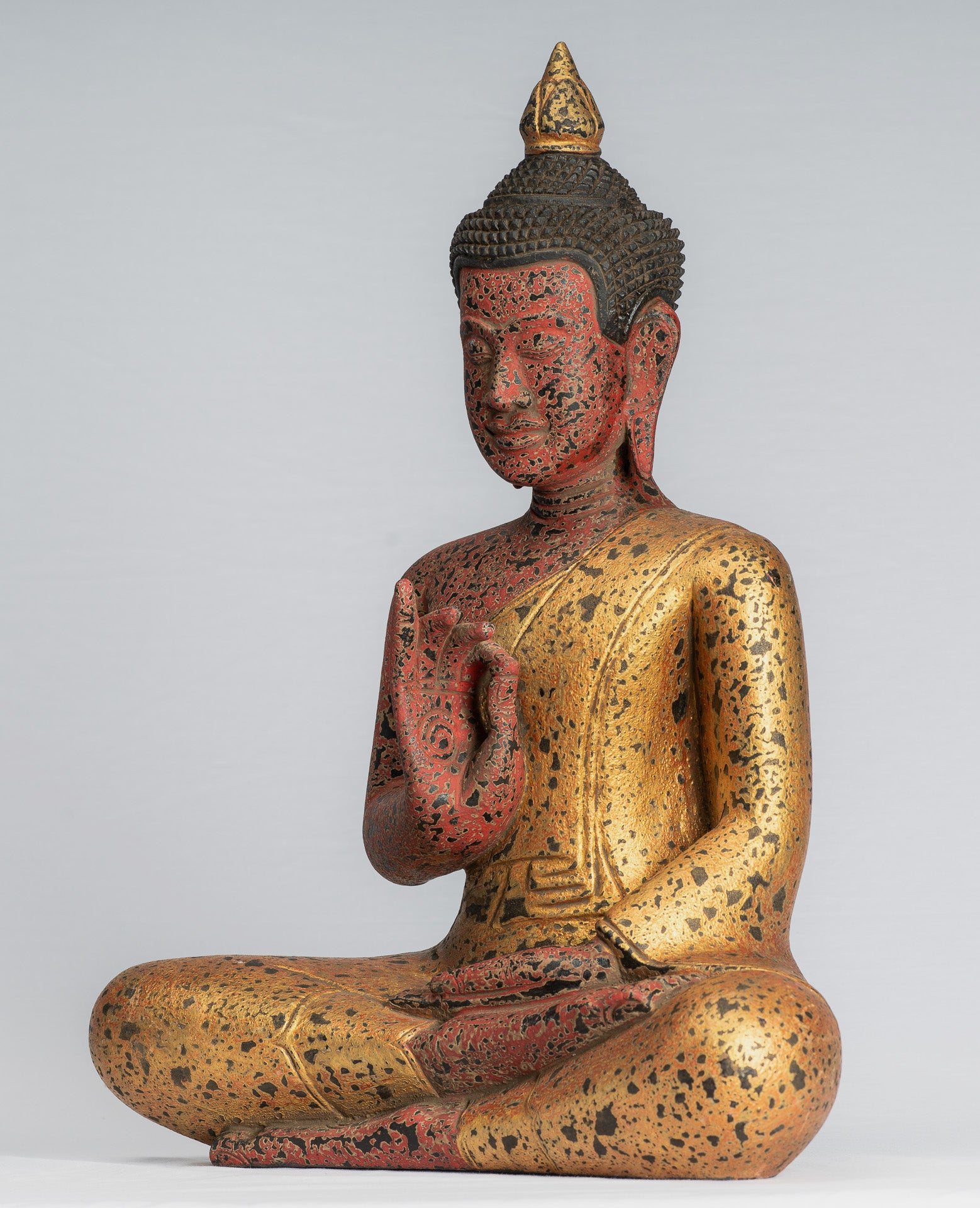 Buddha Statue-Antique Khmer Style Kambodscha Sitzende Holz Buddha Statue Teaching Mudra-53cm/21 "