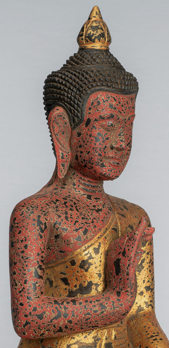 Buddha Statue-Antique Khmer Style Kambodscha Sitzende Holz Buddha Statue Teaching Mudra-53cm/21 "