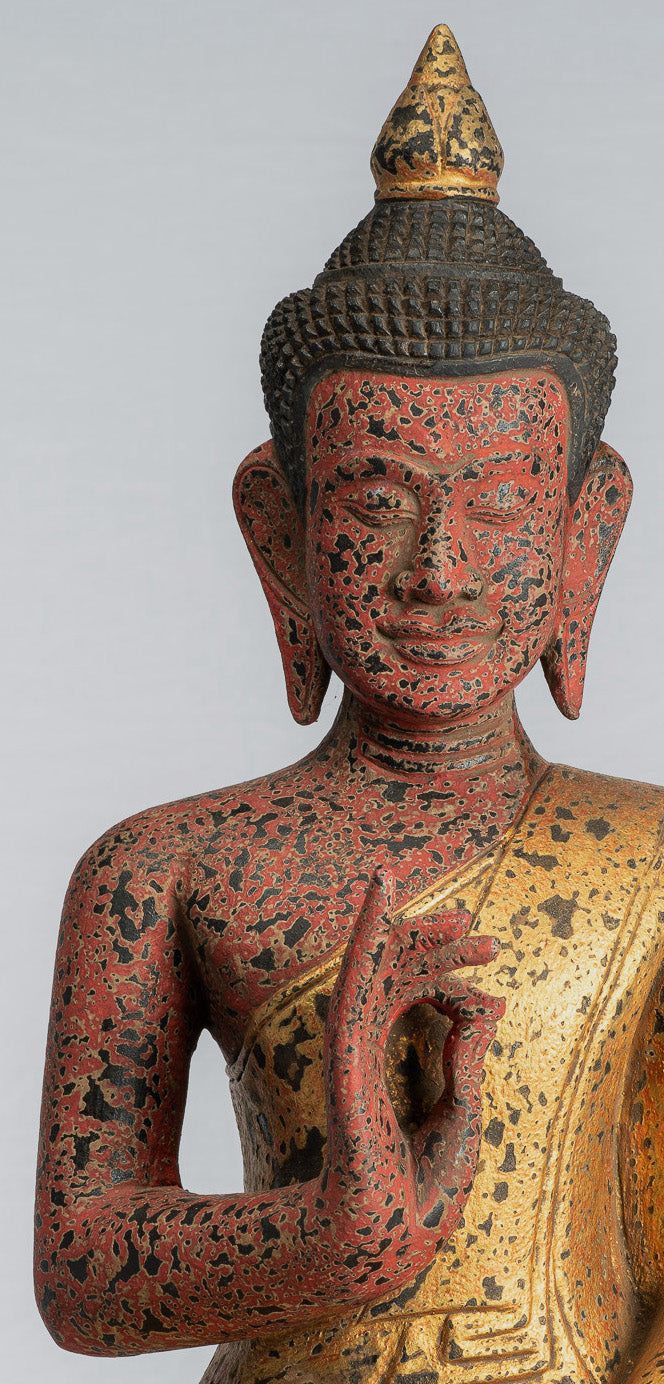 Buddha Statue-Antique Khmer Style Kambodscha Sitzende Holz Buddha Statue Teaching Mudra-53cm/21 "