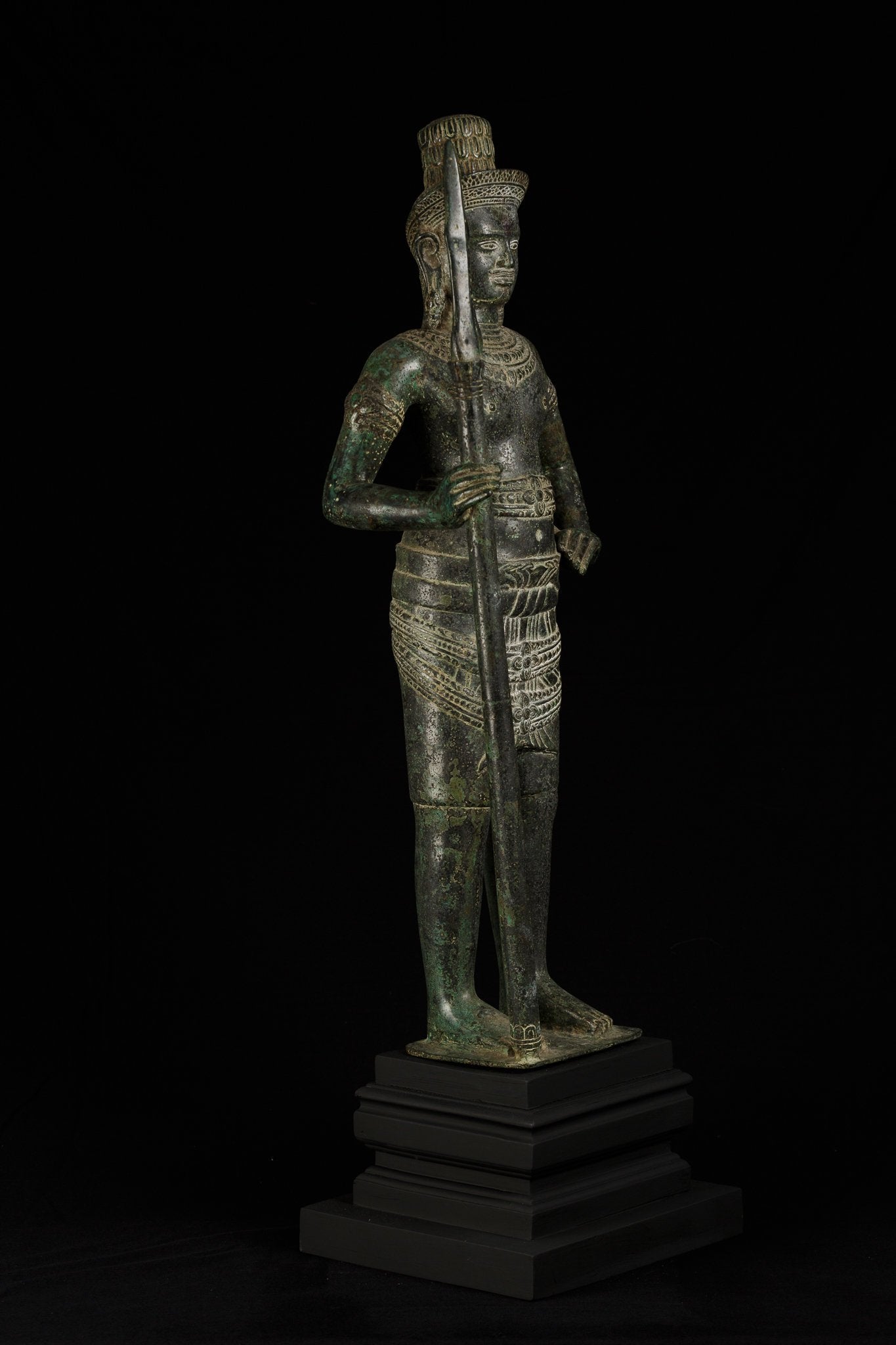 Antique Khmer Style Bronze Standing Angkor Wat Style Shiva con Spear -93cm/37 "