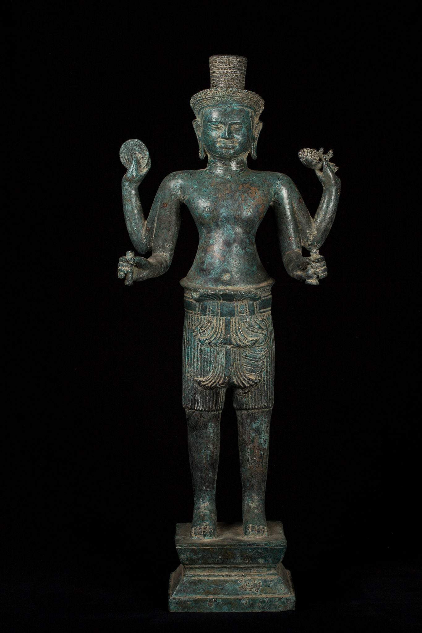Vishnu - Estatua de Vishnu de bronce de estilo antiguo Khmer Ker de pie - 82cm/32 "