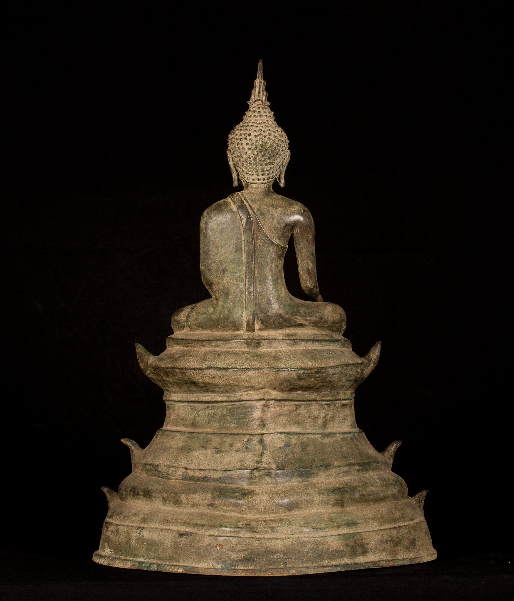 Bouddha-Antique Laos Style Seated Bronze Enlightenment Bouddha Statue-53cm/21 "