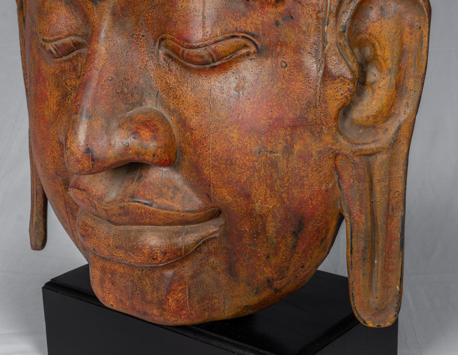 Buddha Statue - Antique Khmer Style SE Asia Mounted Wood Enlightenment Buddha Statue - 70cm/28"