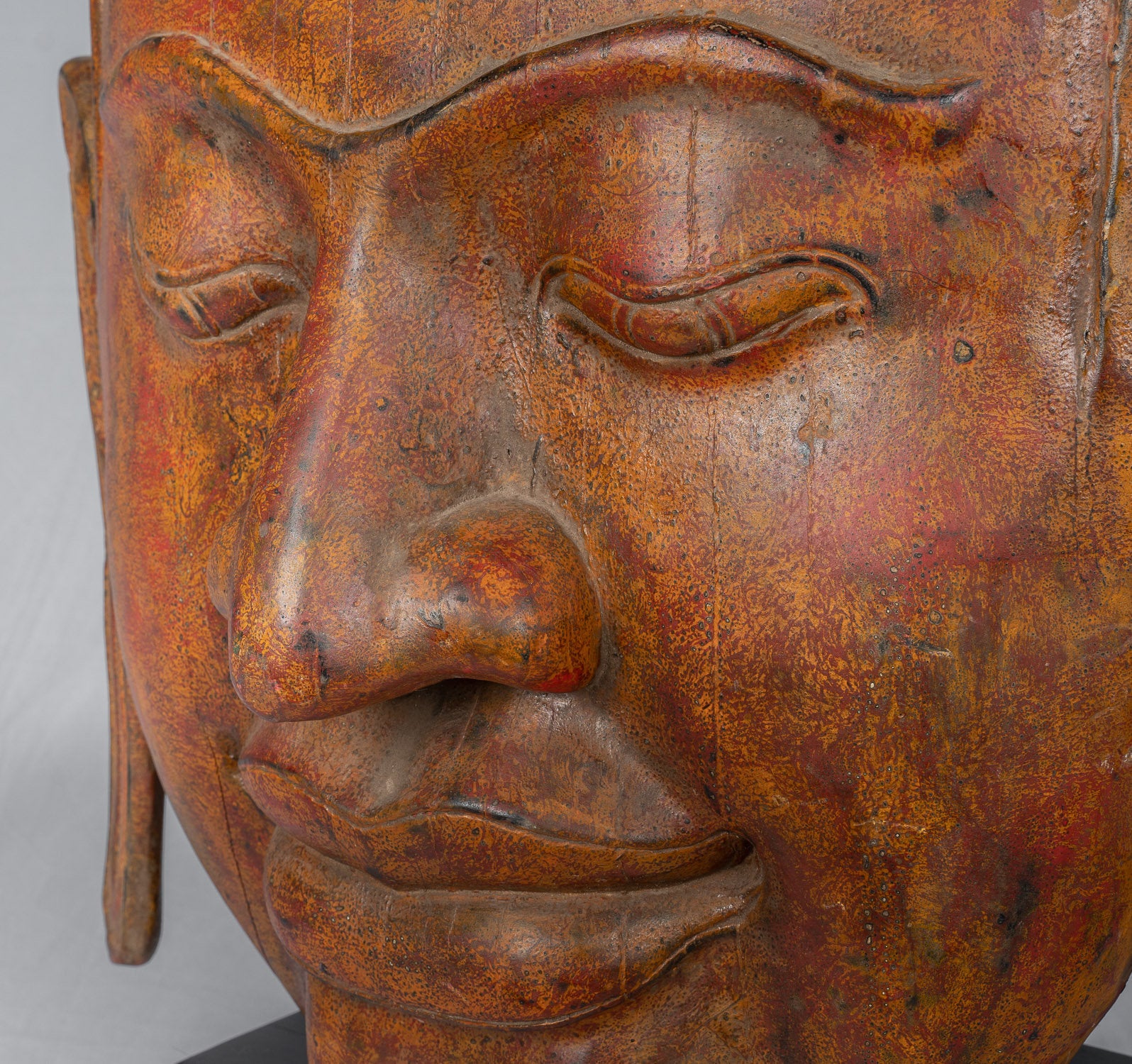 Buddha Statue - Antique Khmer Style SE Asia Mounted Wood Enlightenment Buddha Statue - 70cm/28"