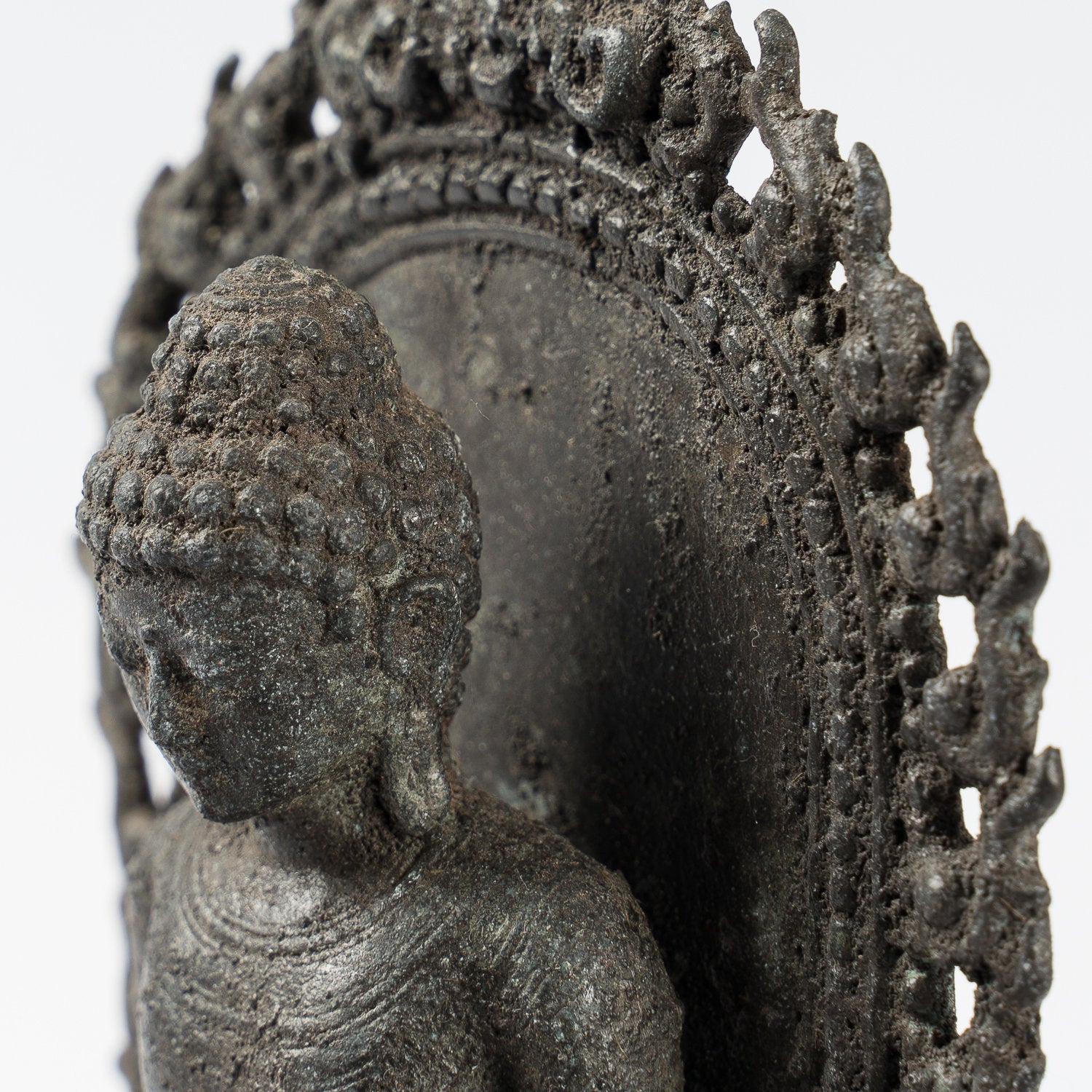Antique in stile indonesiano seduto in bronzo giavanese Amitabha Buddha Statua - 22 cm/9 "