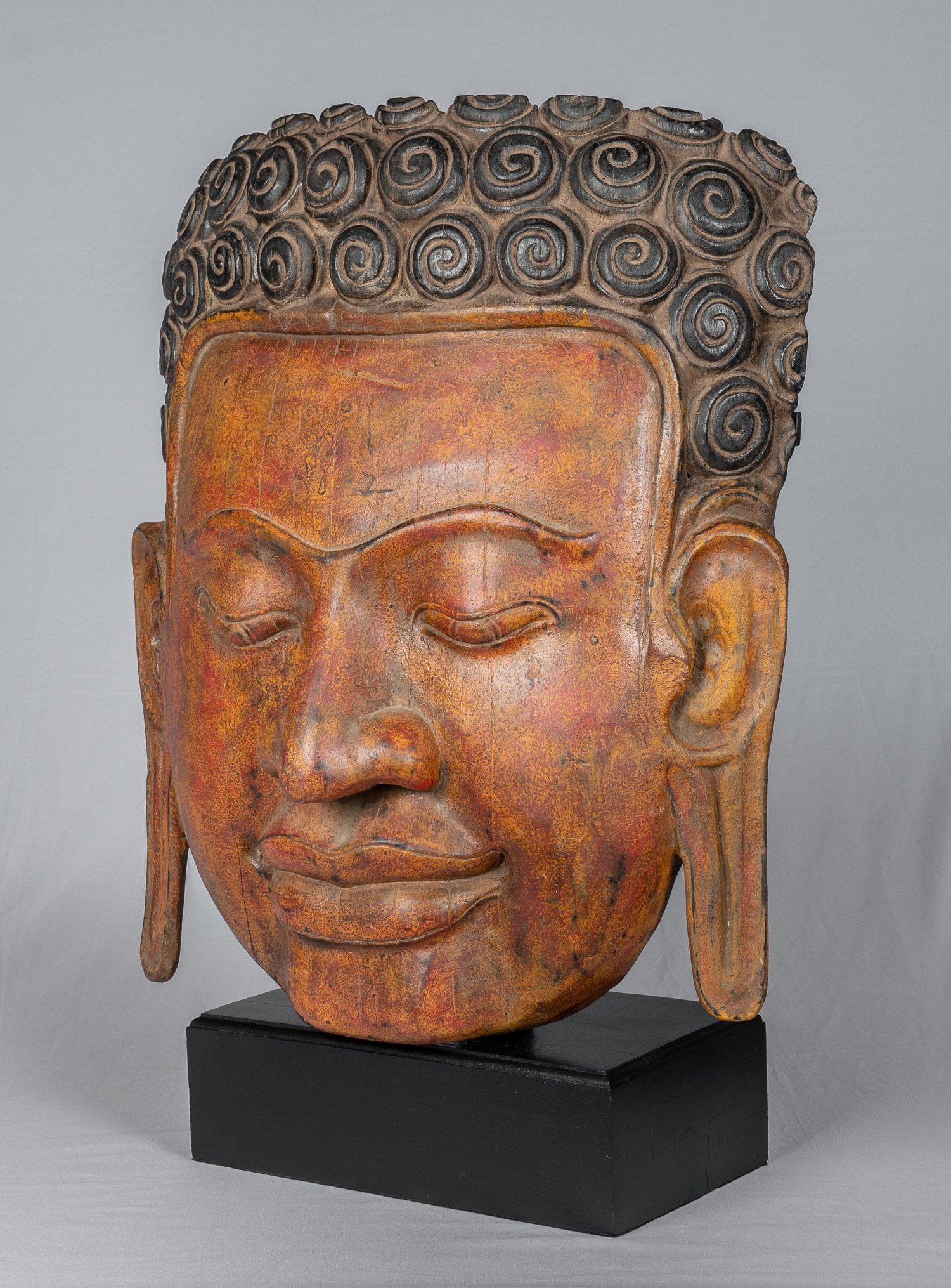 Buddha Statue - Antique Khmer Style SE Asia Mounted Wood Enlightenment Buddha Statue - 70cm/28"