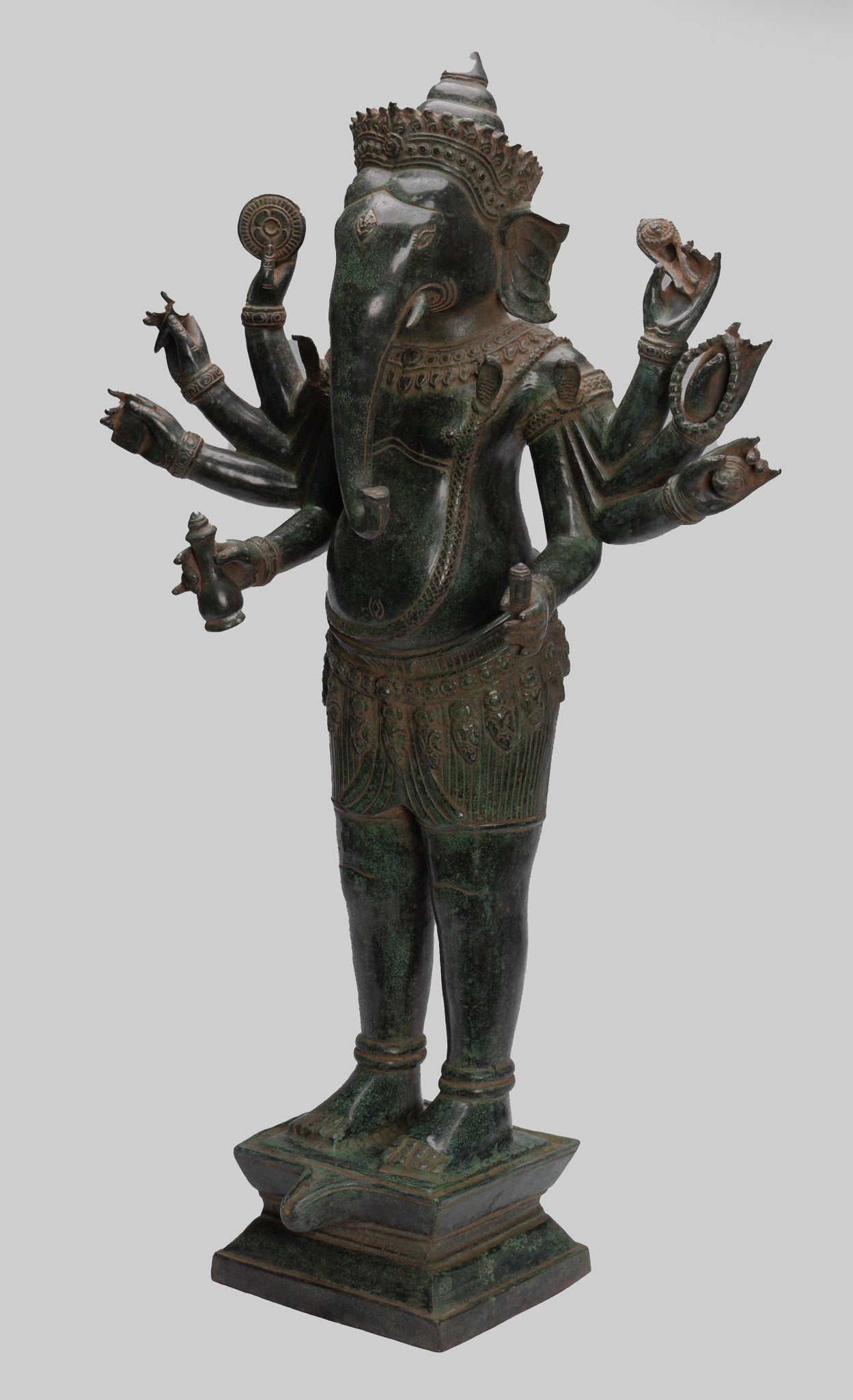 Ganesha Statue-Antique Khmer Style Standing Bronze Bayon Ganesha Statue and Yoni-86cm/34 "