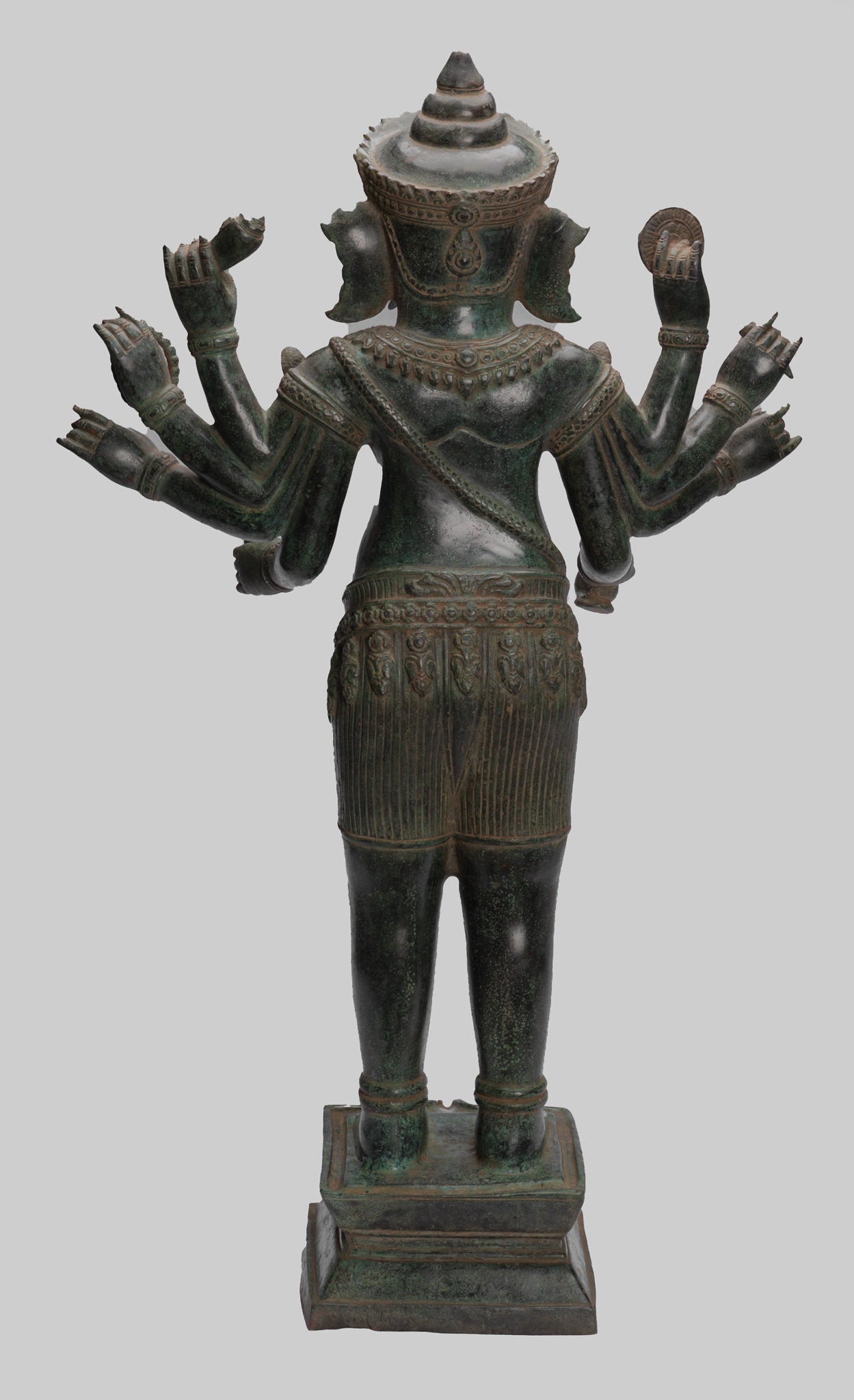 Ganesha Statue-Antique Khmer Style Standing Bronze Bayon Ganesha Statue and Yoni-86cm/34 "