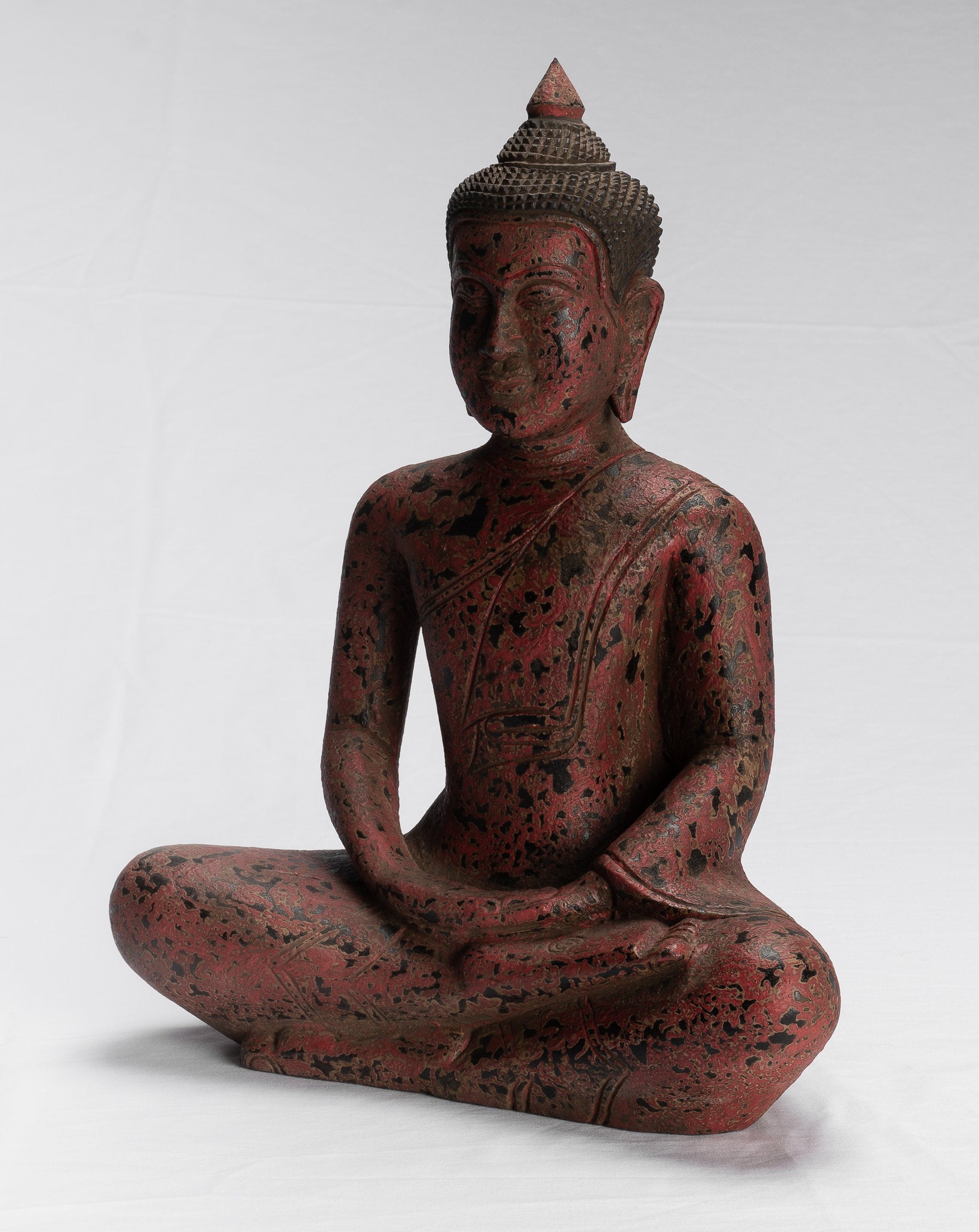 Bouddha assis en bois de style khmer antique dhyana méditation mudra - 38cm / 15 "