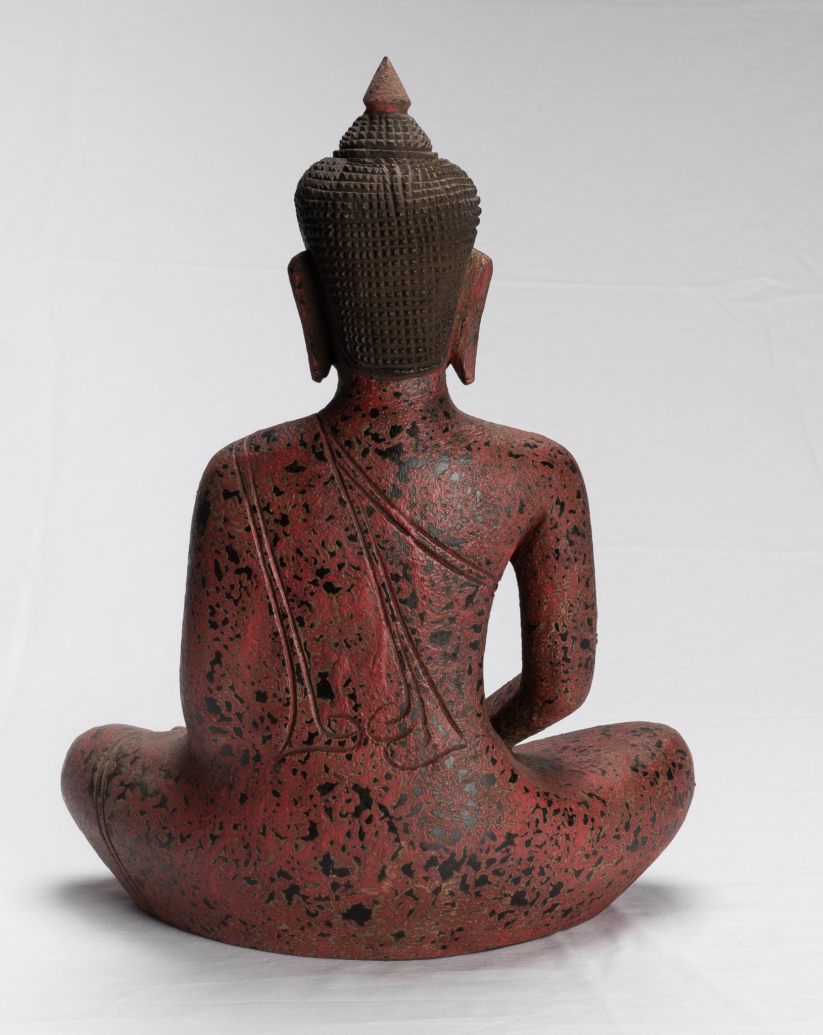 Bouddha assis en bois de style khmer antique dhyana méditation mudra - 38cm / 15 "