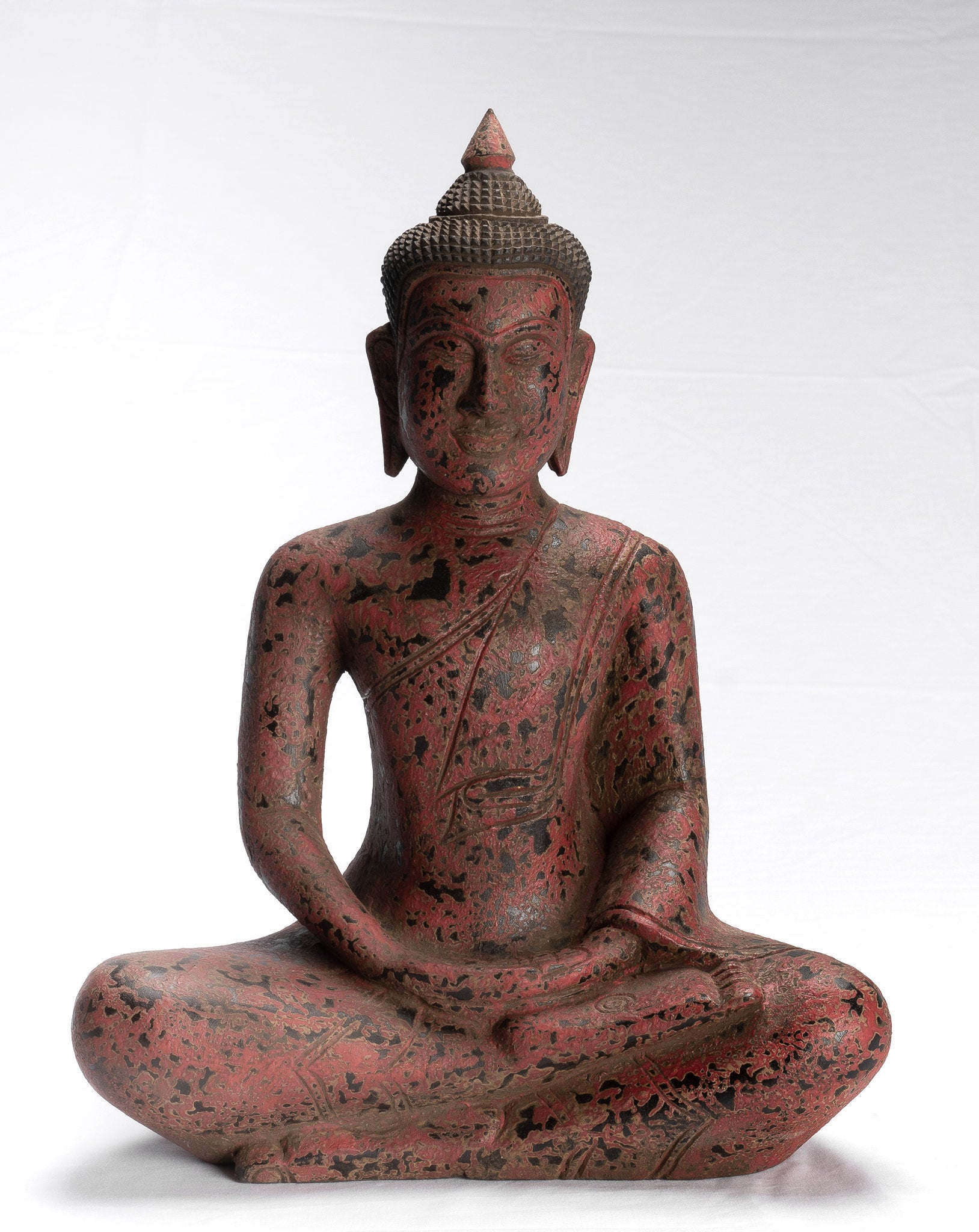 Bouddha assis en bois de style khmer antique dhyana méditation mudra - 38cm / 15 "