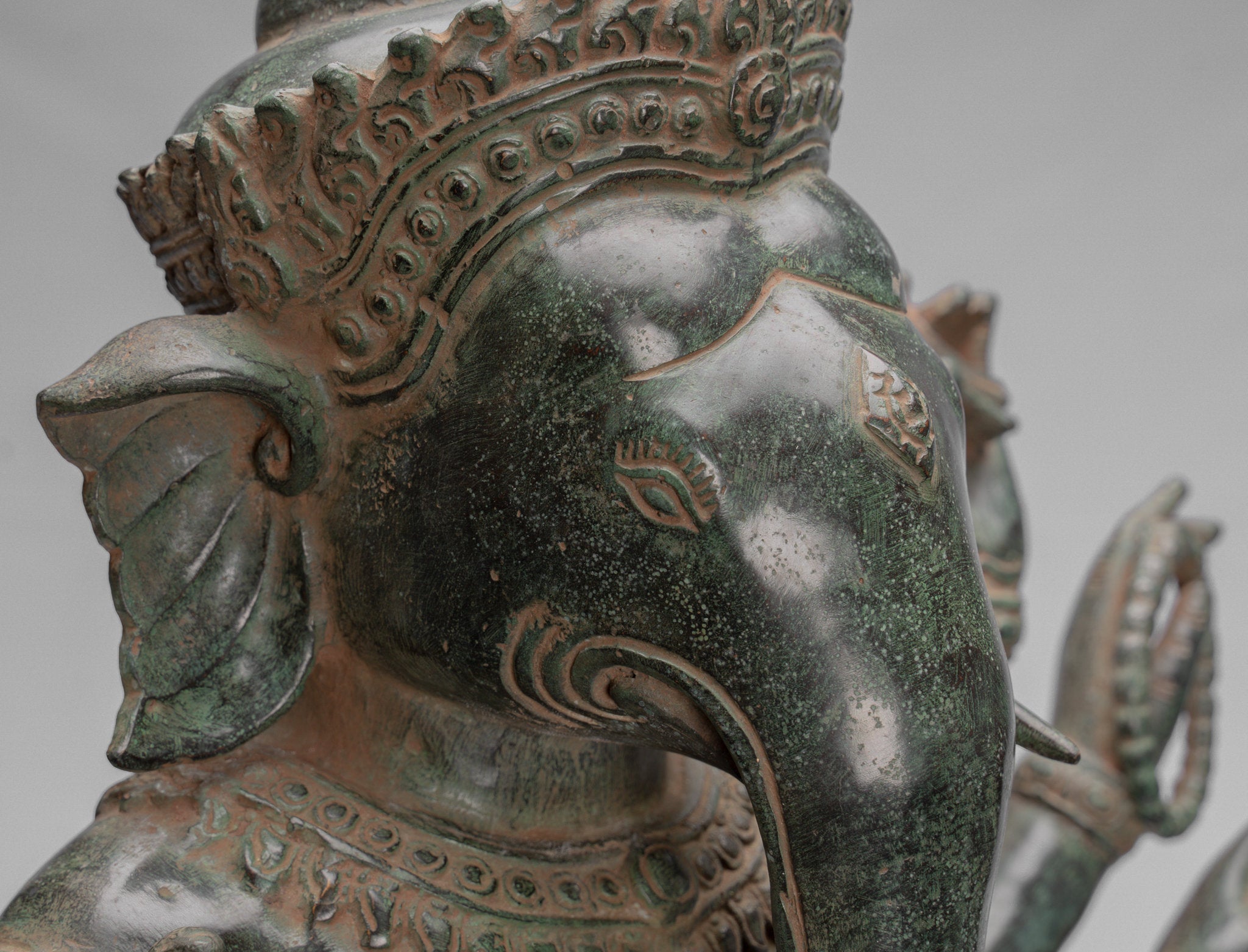 Ganesha Statue-Antique Khmer Style Standing Bronze Bayon Ganesha Statue and Yoni-86cm/34 "