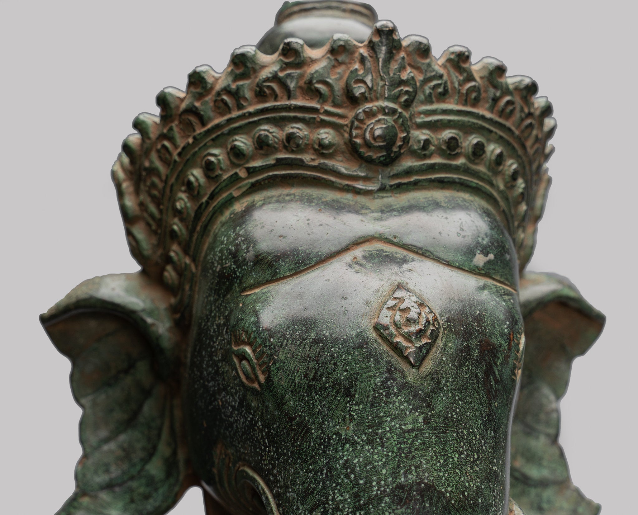 Ganesha Statue-Antique Khmer Style Standing Bronze Bayon Ganesha Statue and Yoni-86cm/34 "