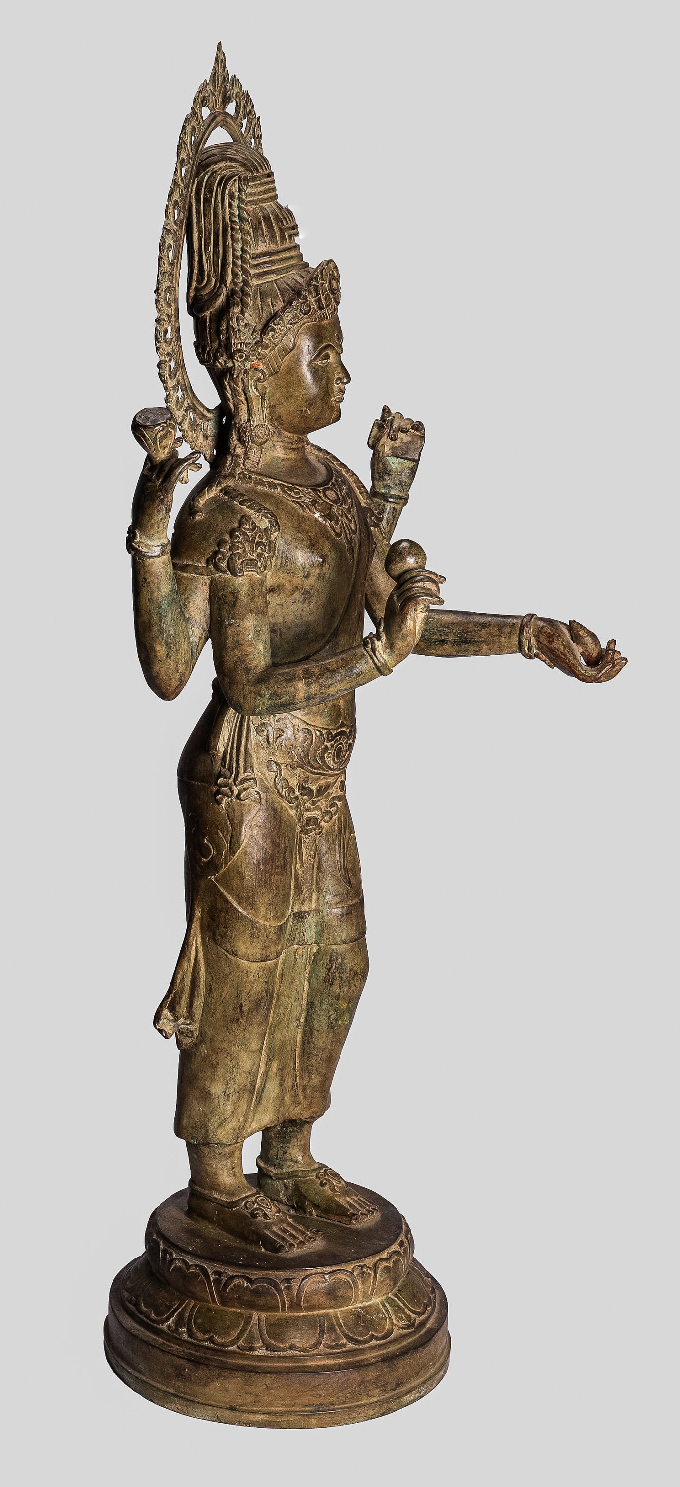 Statue Vishnu - Bronzo in stile tailandese antico in piedi a quattro braccio Vishnu Statue - Protector -108cm/43 "