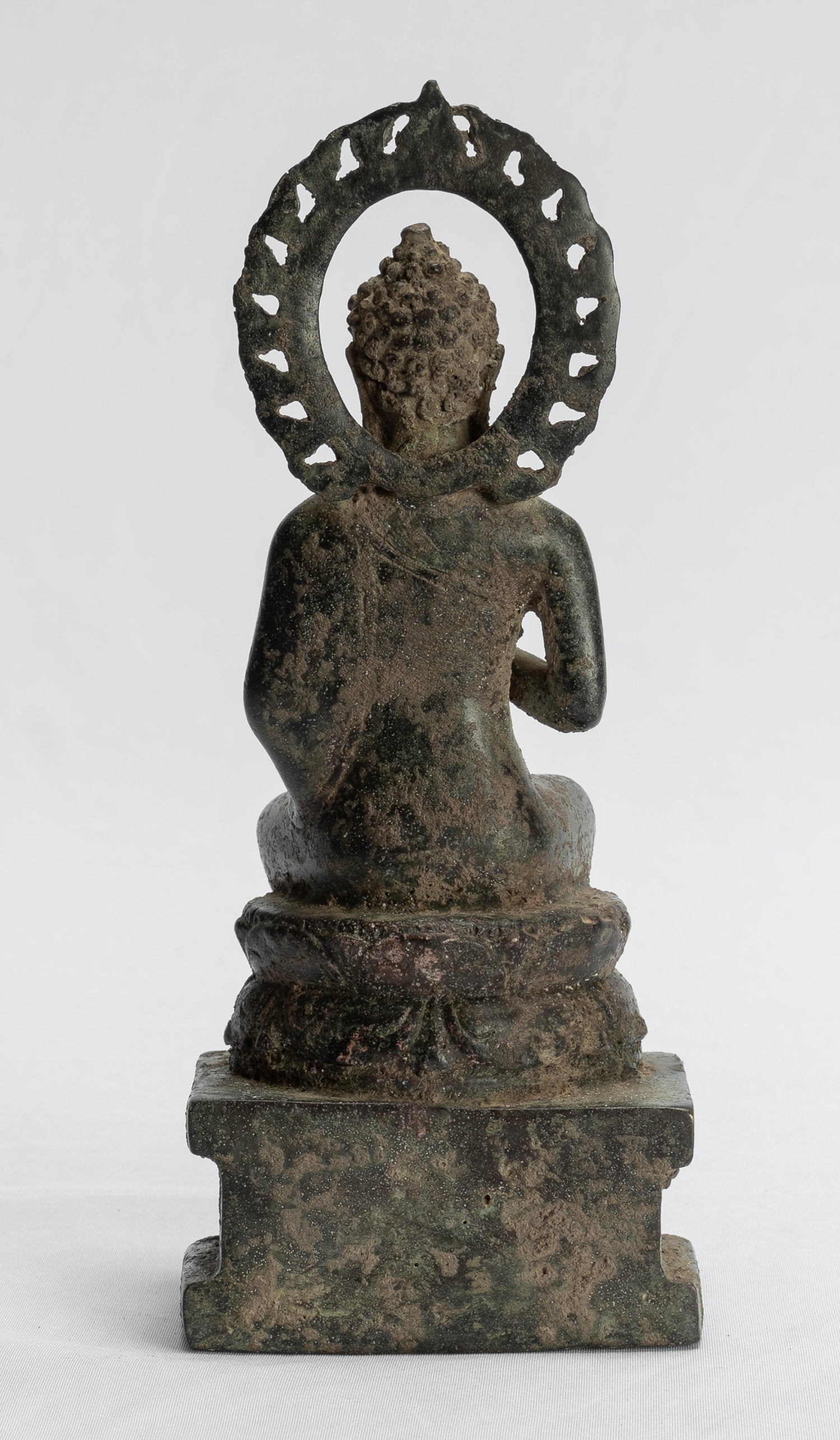 Bouddha Statue-Antique Indonésien Style Seated Bronze Javanais Preaching Buddha-18cm/7 "
